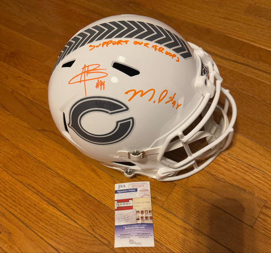 Auto/Autographed Chicago Bears Montez Sweat & Austin Booker Dual STS FULL SIZE SUPPORT OUR TROOPS JSA