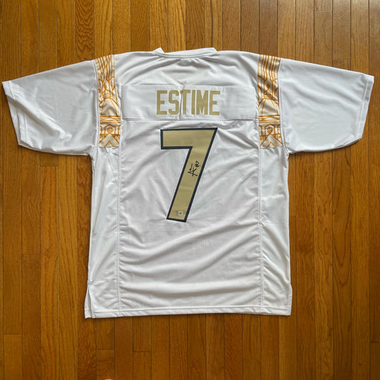 Audric Estime White Custom Jersey JSA COA