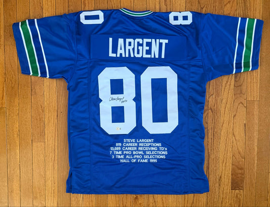 Steve Largent Stat Jersey Custom BAS COA