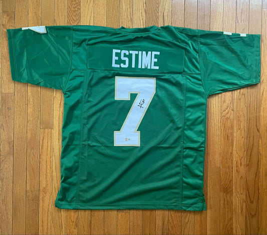 Audric Estime Green White Gold Custom Jersey JSA COA