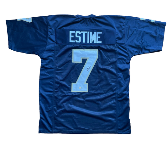 Audric Estime Blue Custom Jersey JSA COA