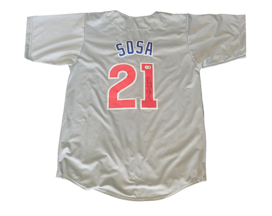 Chicago Cubs Legend Sammy Sosa Signed Custom Jersey Grey Chicago BAS COA