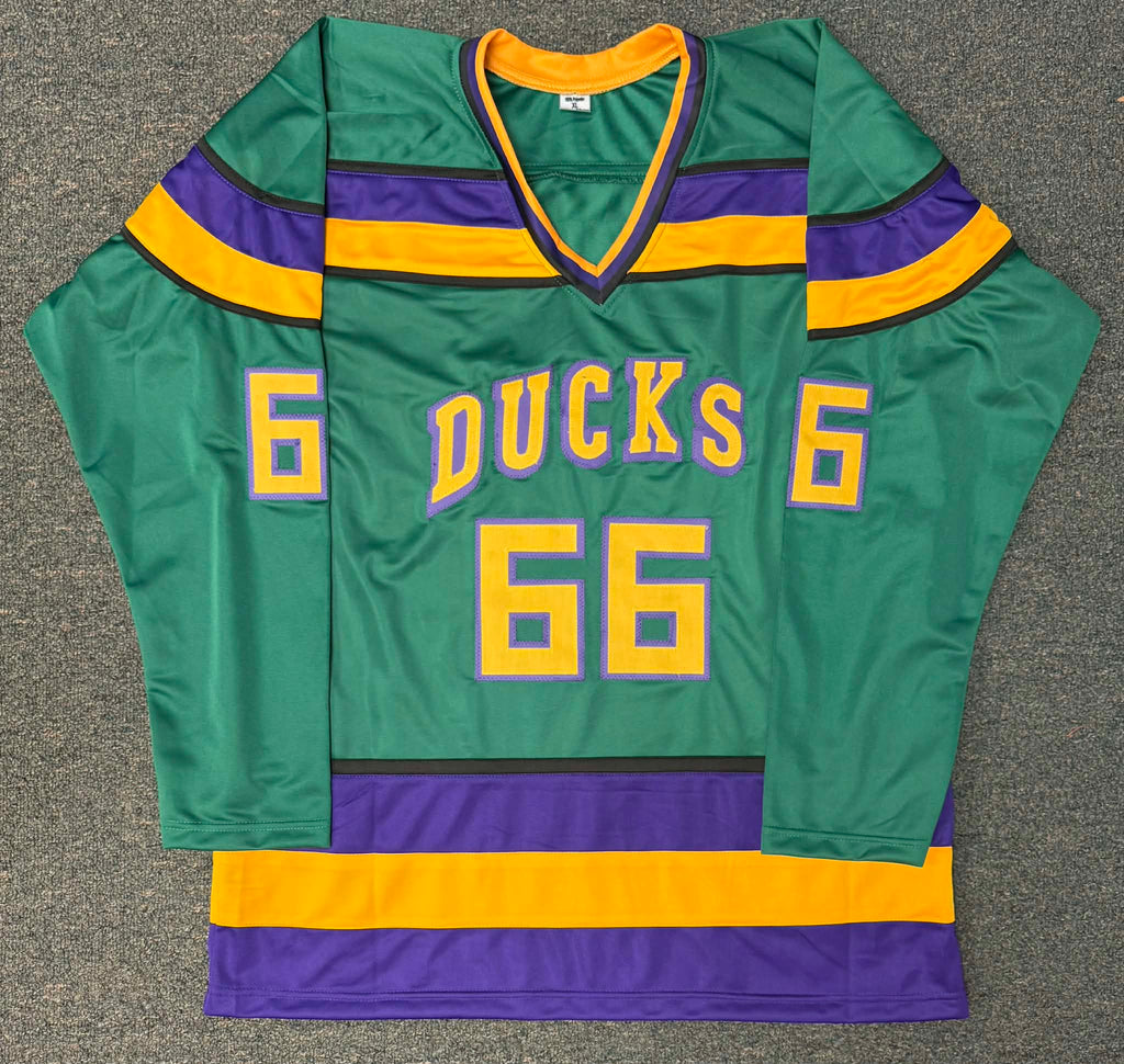 Autographed/Signed Emilio Estevez Gordon Bomba Hockey Jersey JSA