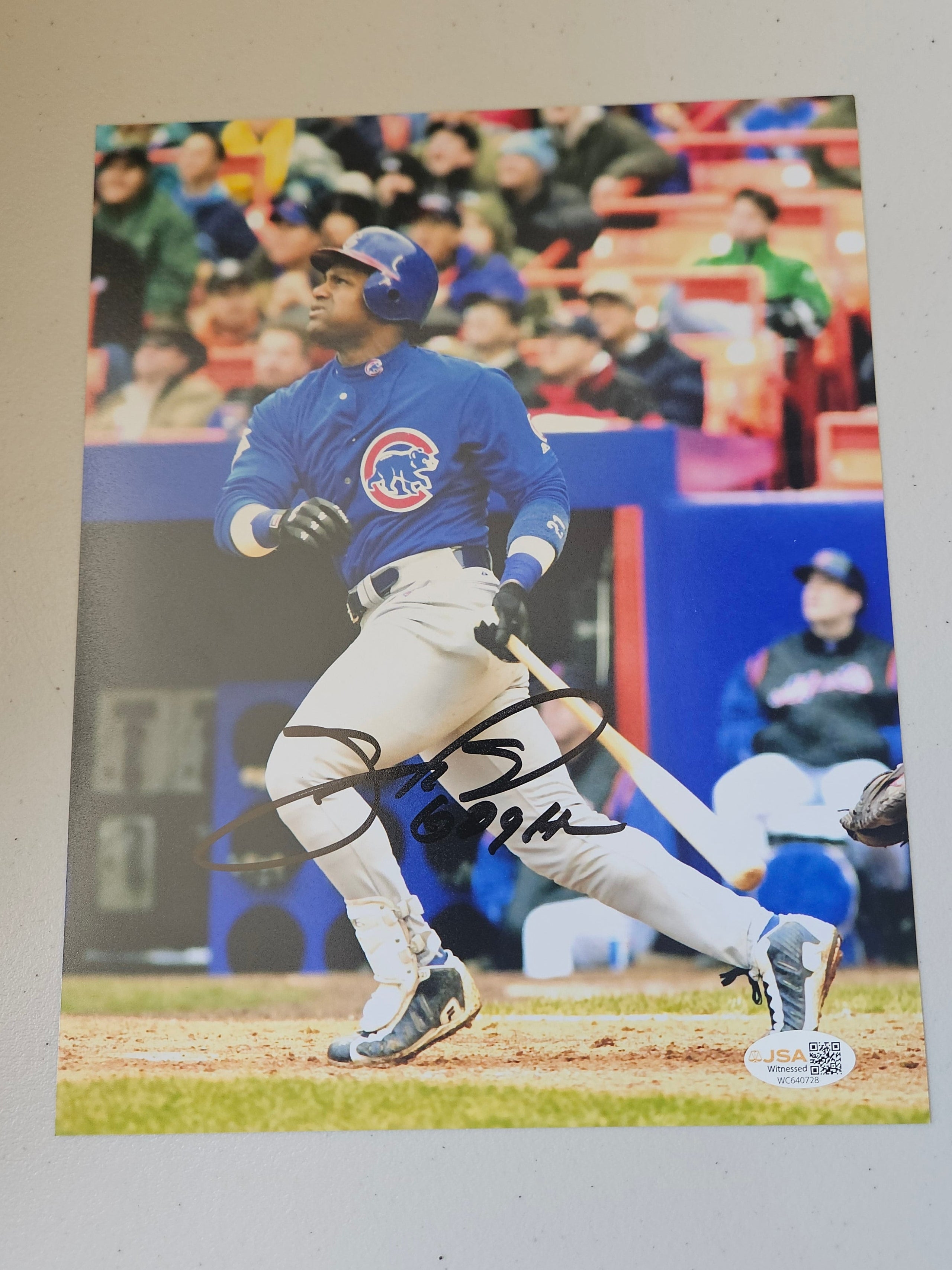 Sammy Sosa Signed/Autographed 8x10 "609 HR" JSA WITNESS (Blue Jersey)