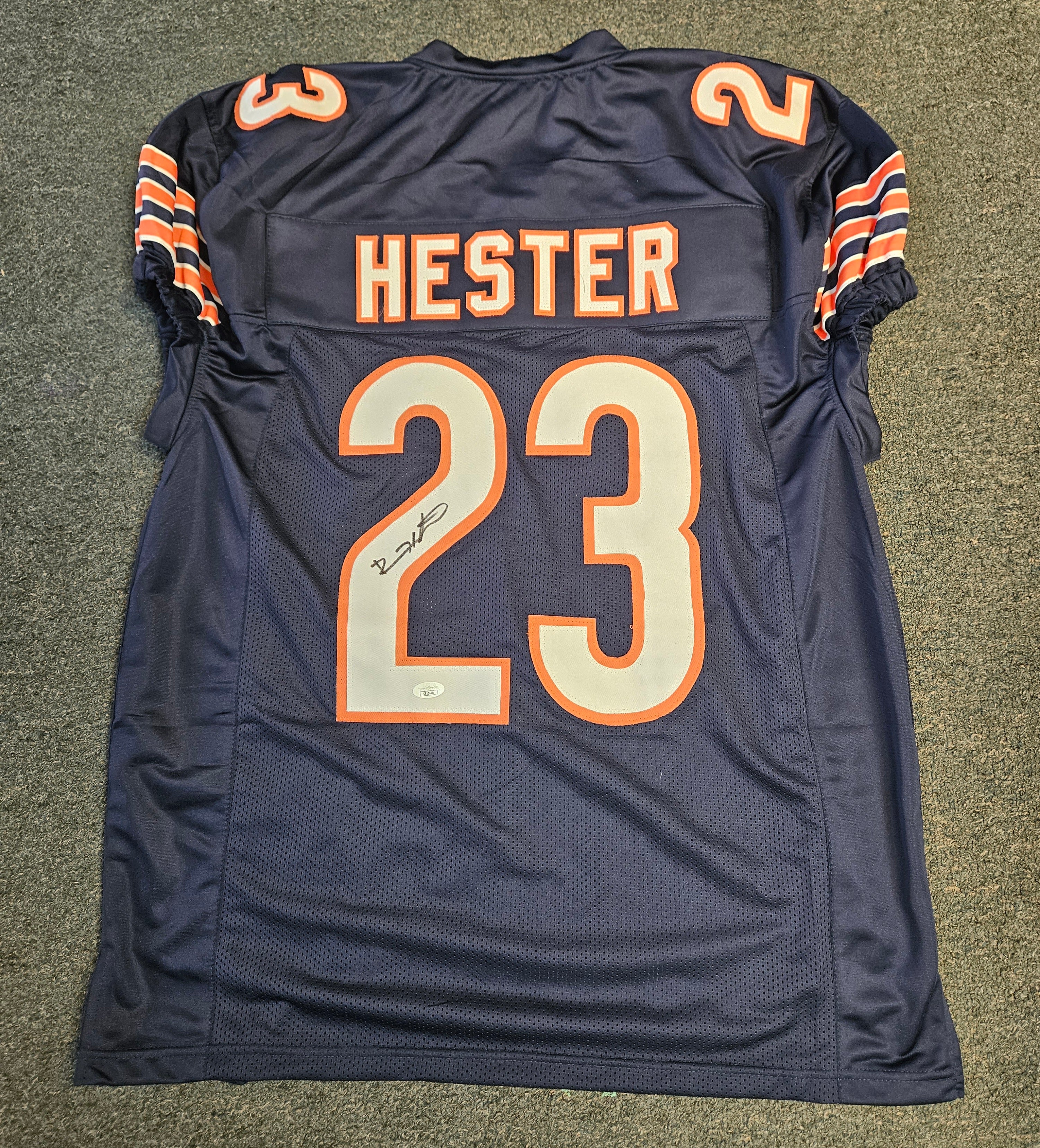 CHICAGO BEARS DEVIN HESTER AUTOGRAPHED NAVY JERSEY JSA COA GAME CUT