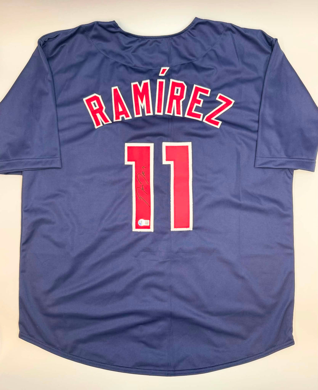 Autographed/Signed JOSE RAMIREZ Cleveland Blue Baseball Jersey Beckett BAS COA