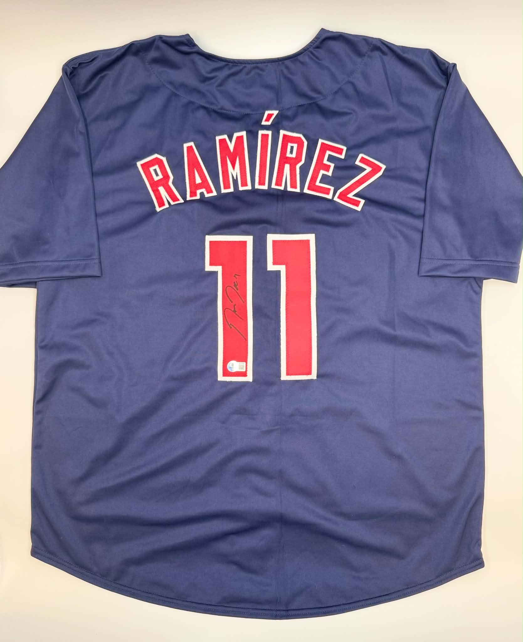 Autographed/Signed JOSE RAMIREZ Cleveland Blue Baseball Jersey Beckett BAS COA