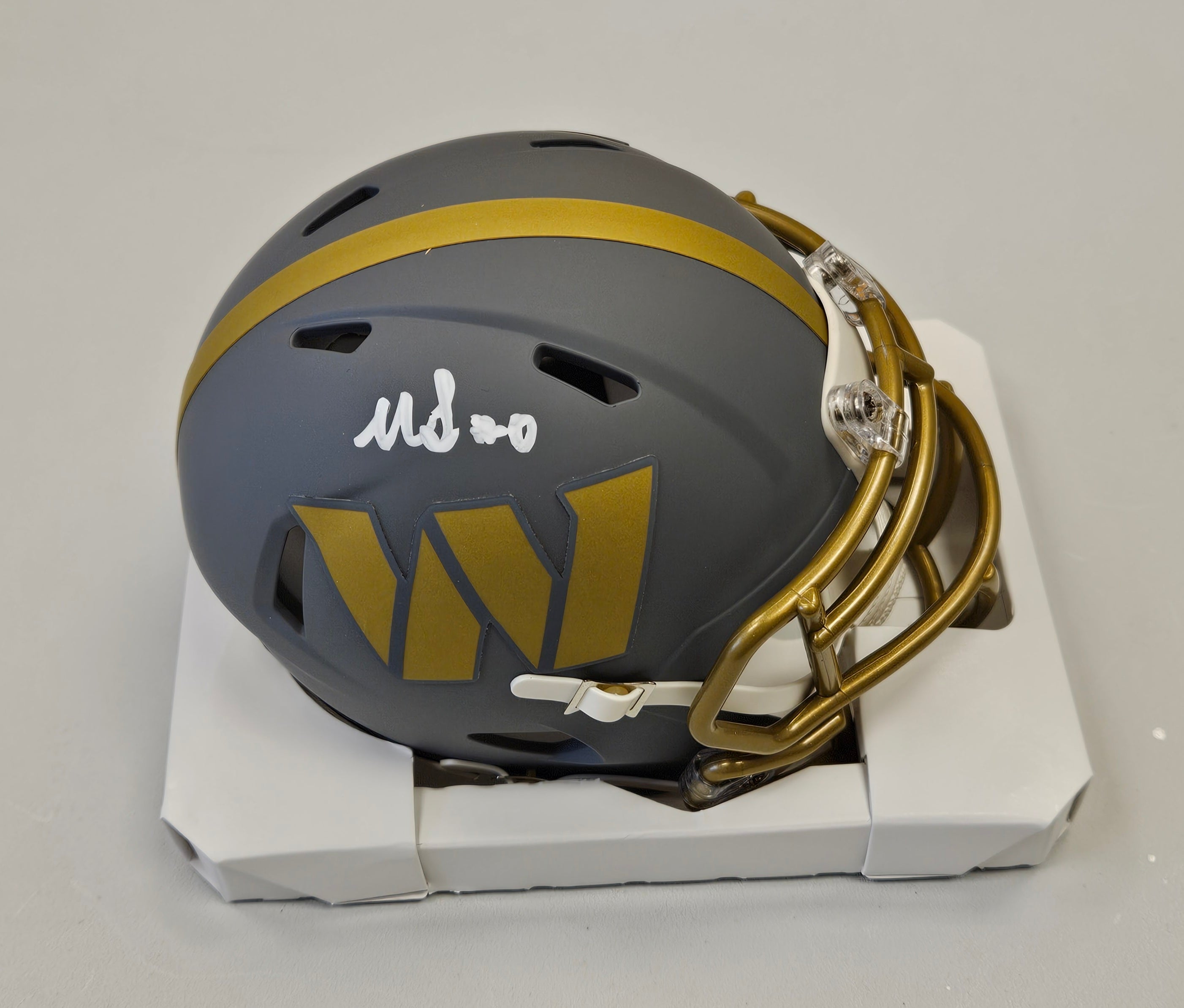 Mike Sainristil Auto Signed Commanders Slate Mini Helmet Beckett Witness