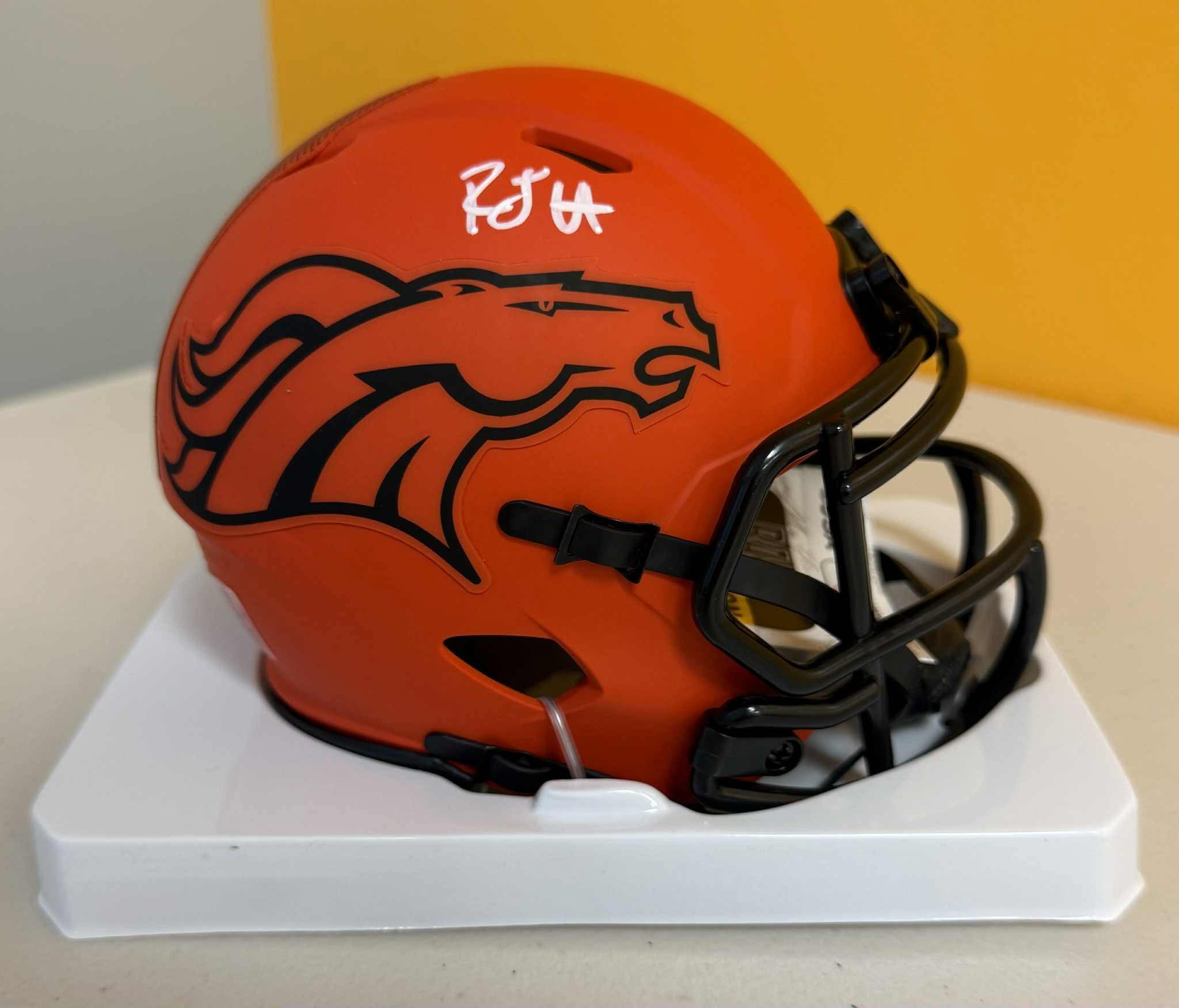 RJ HARVEY SIGNED/AUTOGRAPHED DENVER BRONCOS NEW RAVE MINI JSA WITNESS COA WHITE