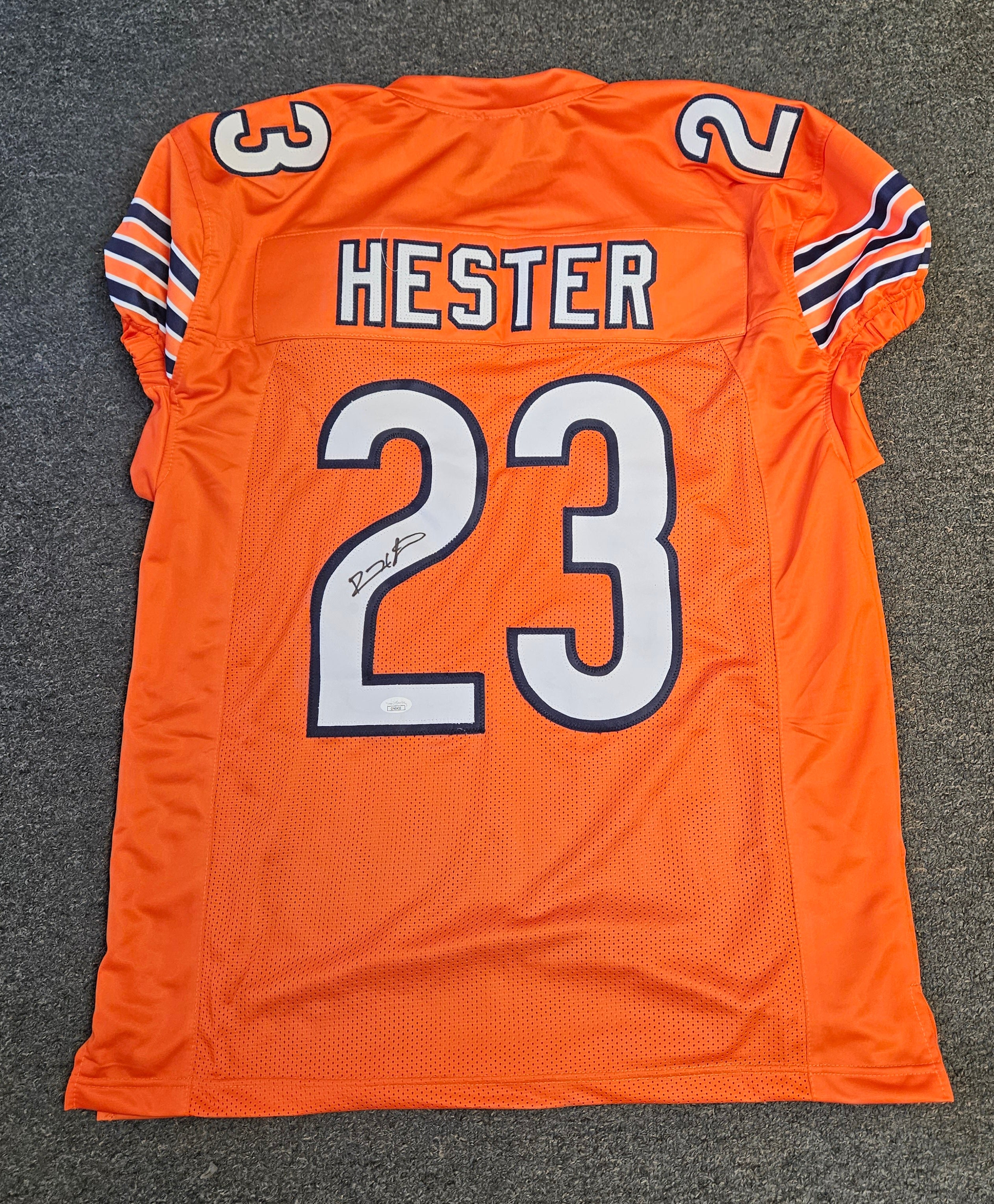 CHICAGO BEARS DEVIN HESTER AUTOGRAPHED ALT ORANGE JERSEY JSA COA GAME CUT