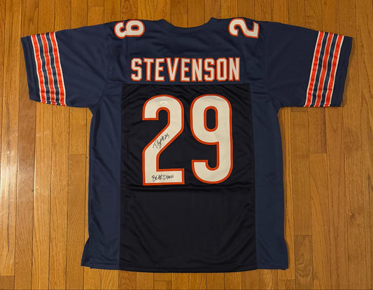 Auto/Autographed Tyrique Stevenson Custom Chicago Bears Navy Custom Jersey "Bear Down" JSA COA