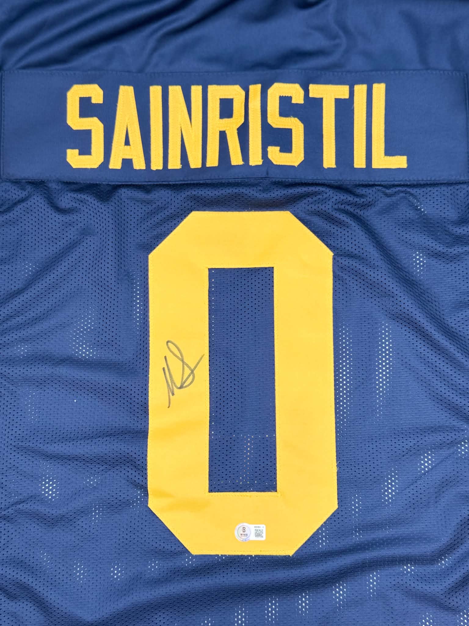 Mike Sainristil Signed Michigan Blue Football Jersey Beckett