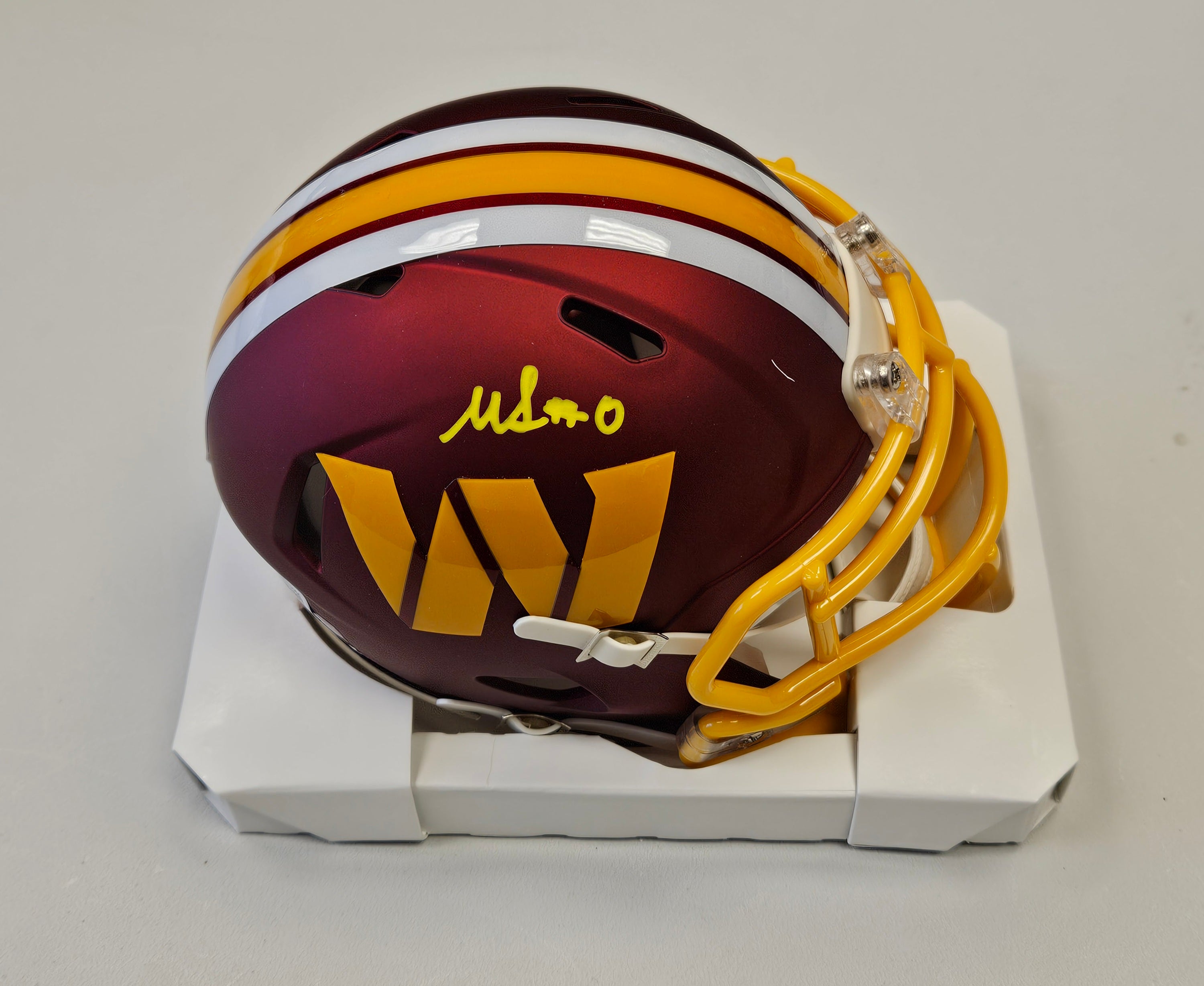 Mike Sainristil Auto Signed Commanders Alt Mini Helmet Beckett Witness