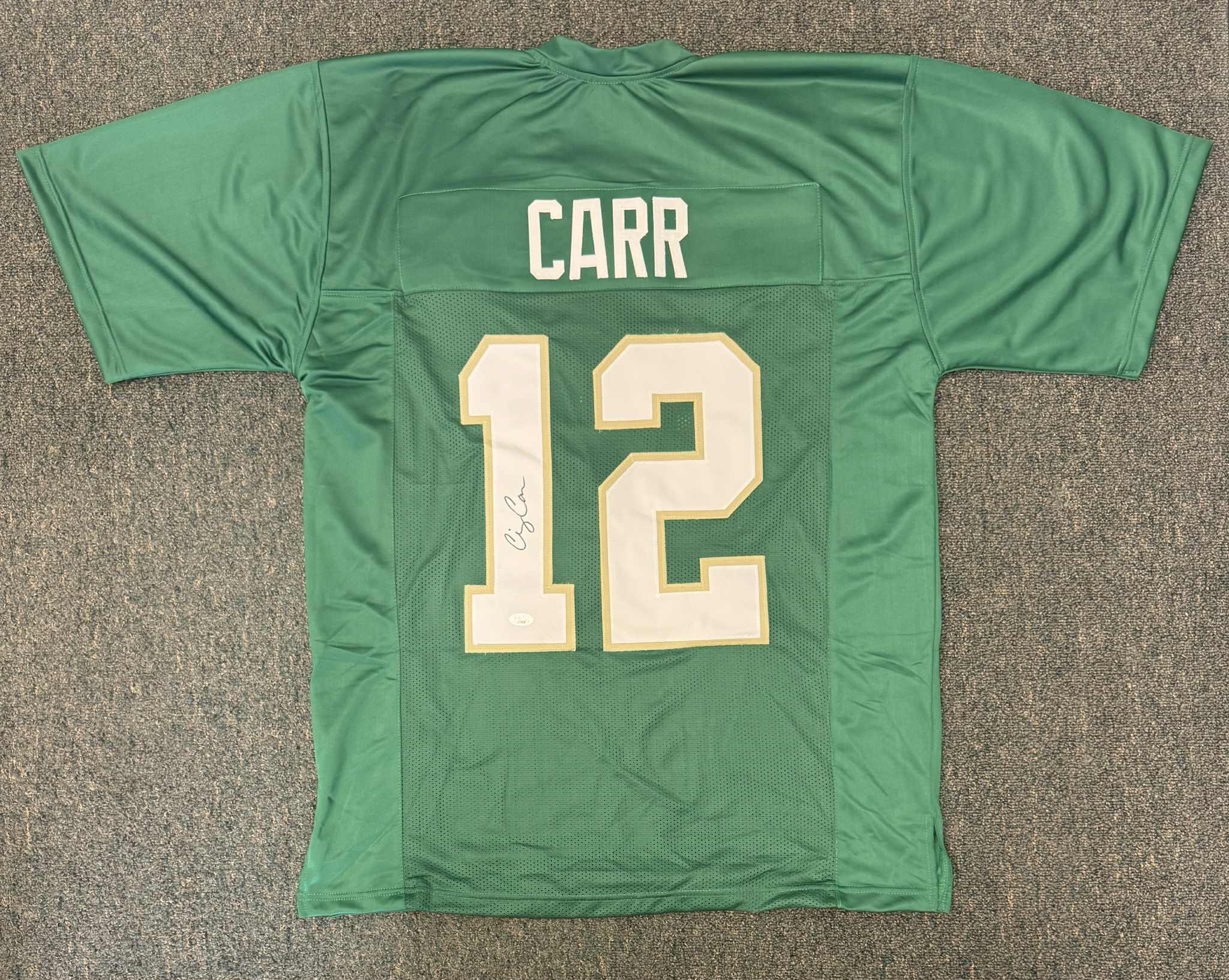 CJ CARR SIGNED WHITE NOTRE DAME FIGHTING IRISH JERSEY JSA COA