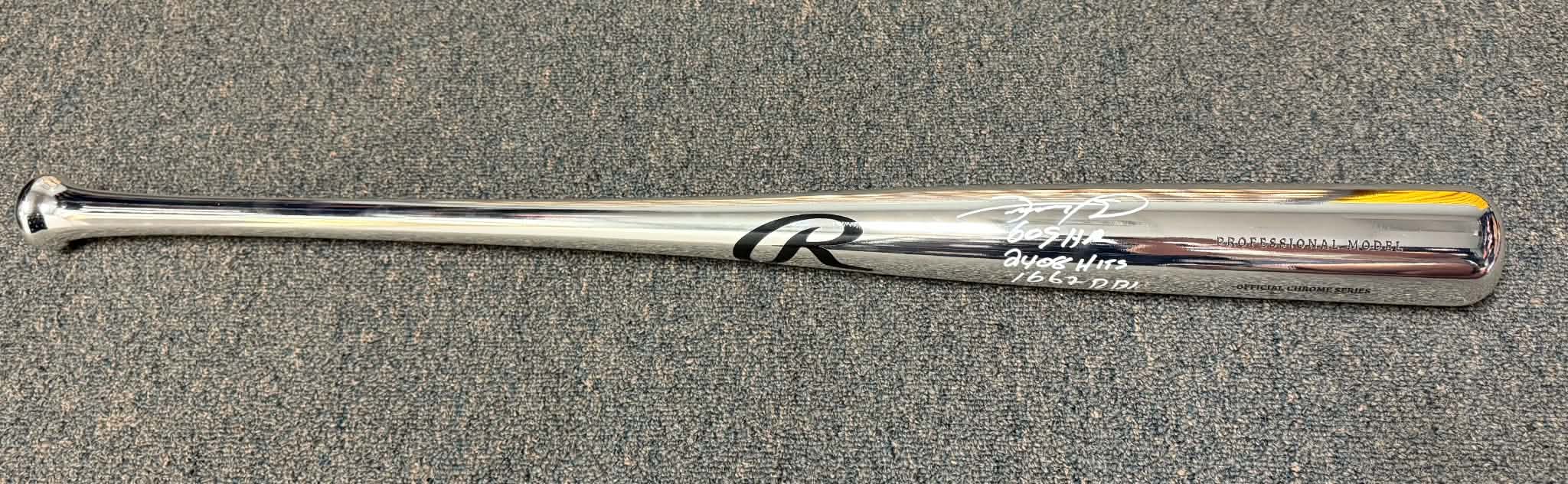 Sammy Sosa Chrome Silver Bat Signed/Autographed Stat Inscriptions JSA WITNESS
