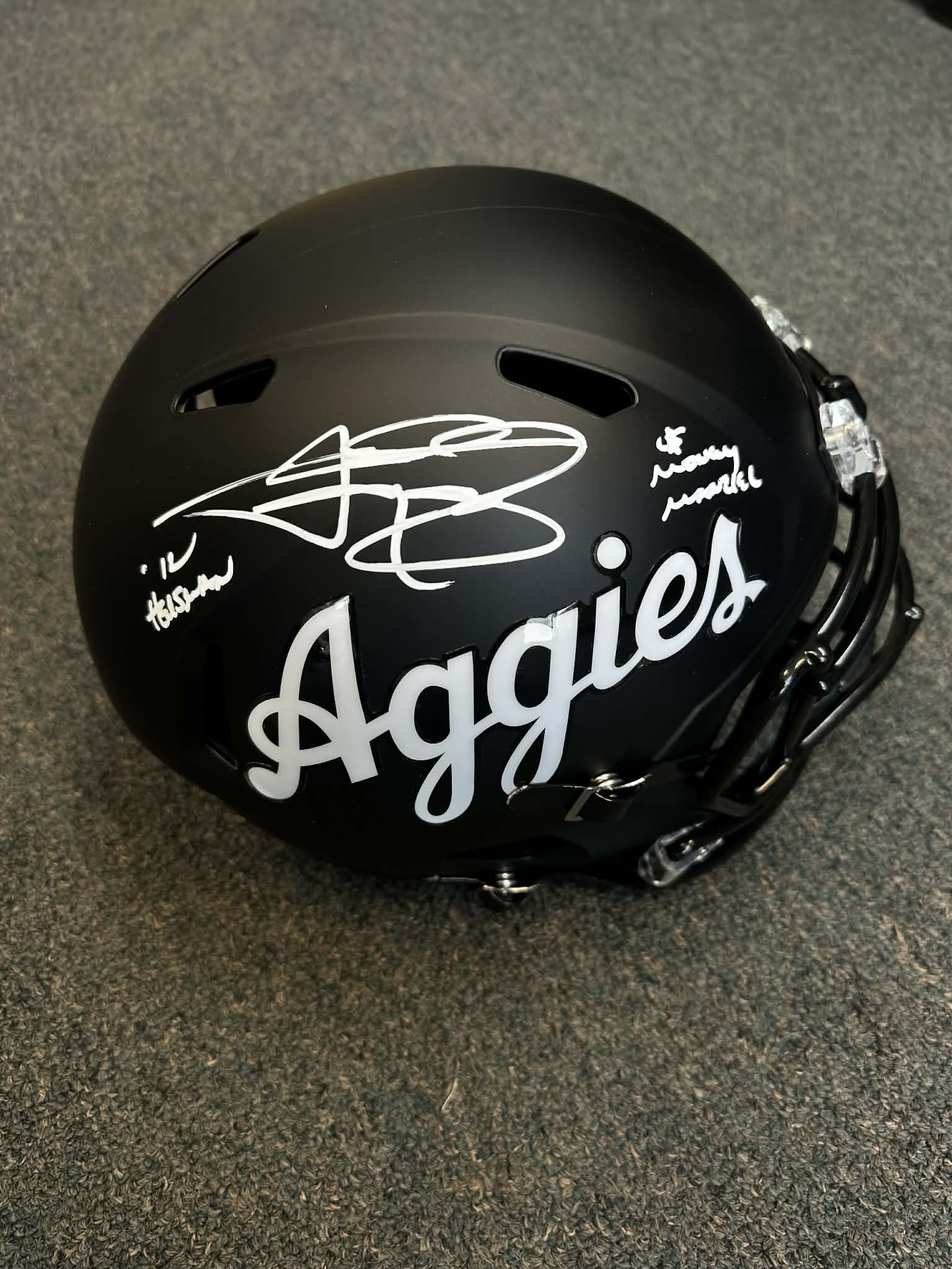 JOHNNY MANZIEL AUTOGRAPHED BLACK A&M SPEED FULL SIZE HELMET DUAL INSCRIPTION BAS