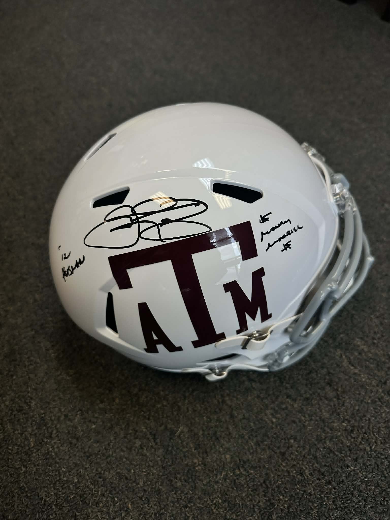 JOHNNY MANZIEL AUTOGRAPHED WHITE A&M SPEED FULL SIZE HELMET DUAL INSCRIPTION BAS