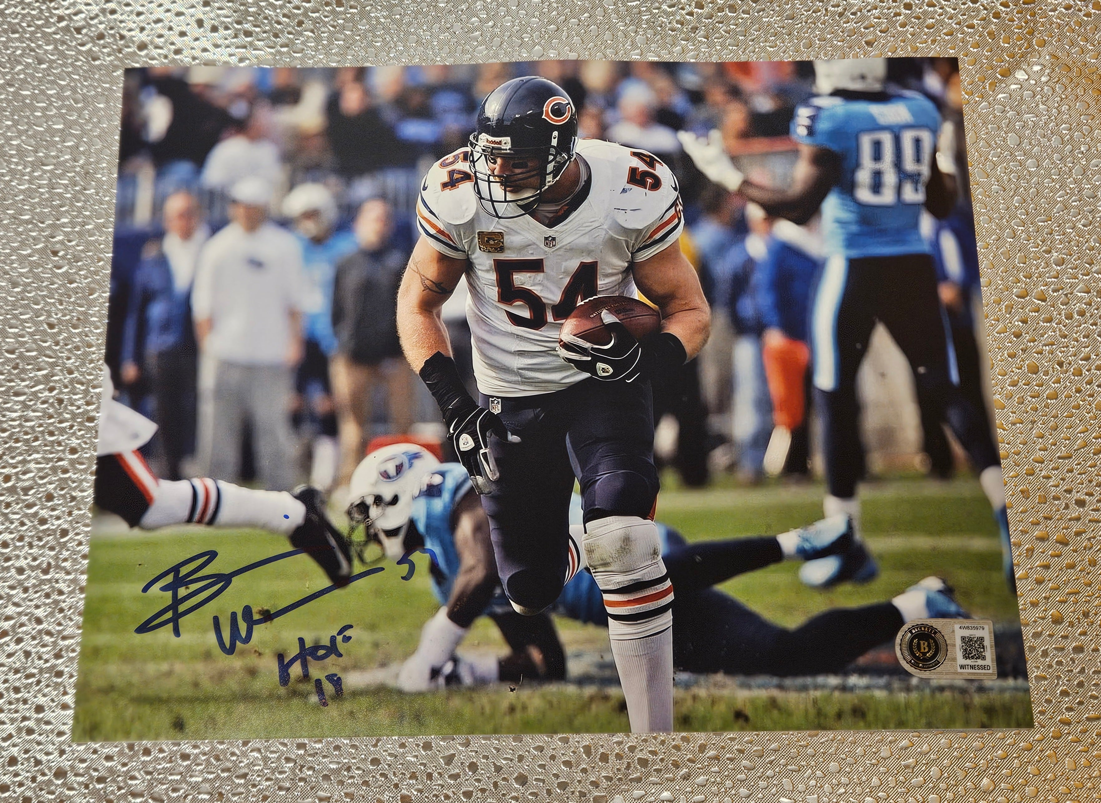 Brian Urlacher Chicago Bears "HOF" Signed 8x10 Photo BAS Witnessed Int