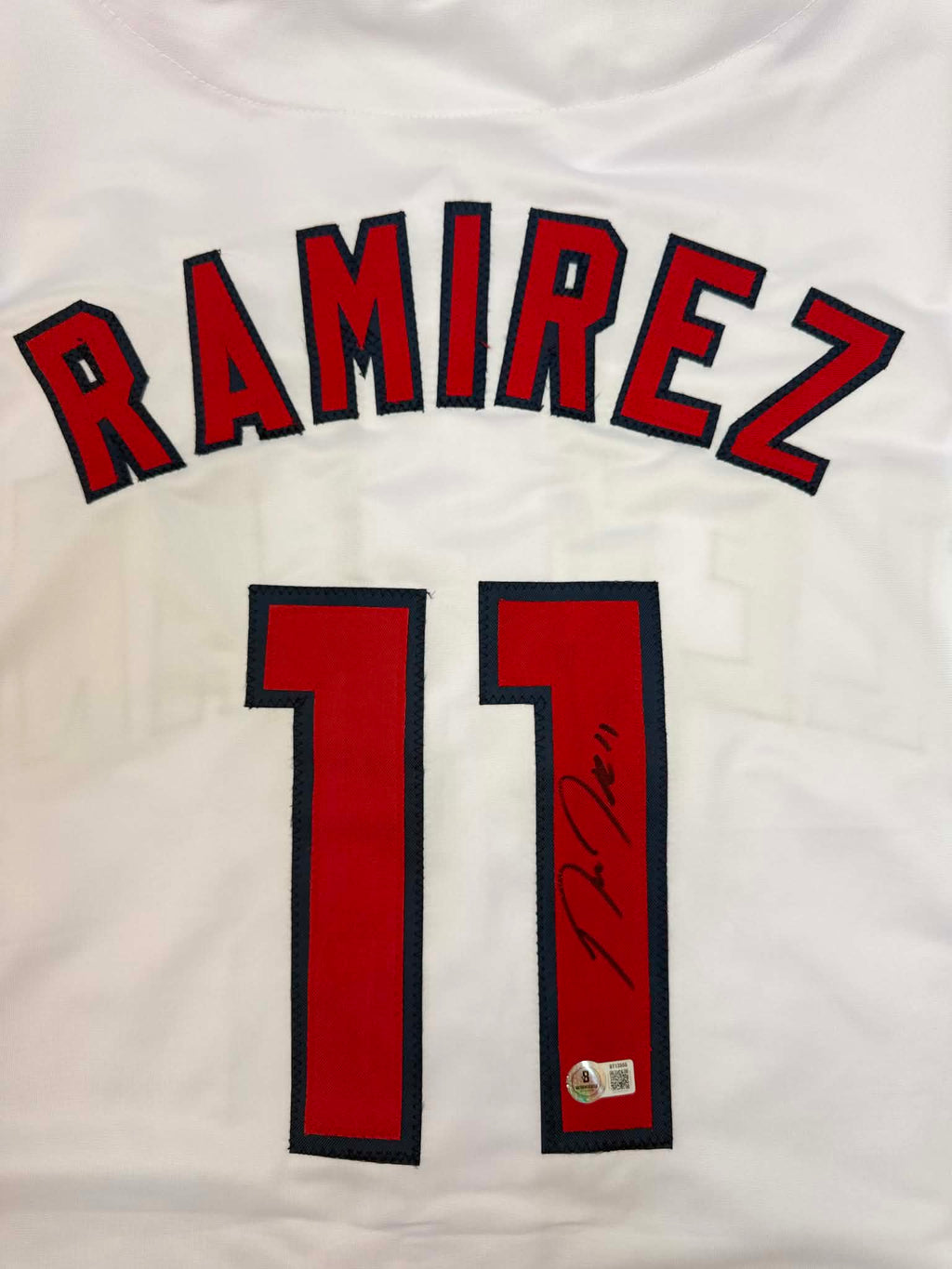 Autographed/Signed JOSE RAMIREZ Cleveland White Baseball Jersey Beckett BAS COA