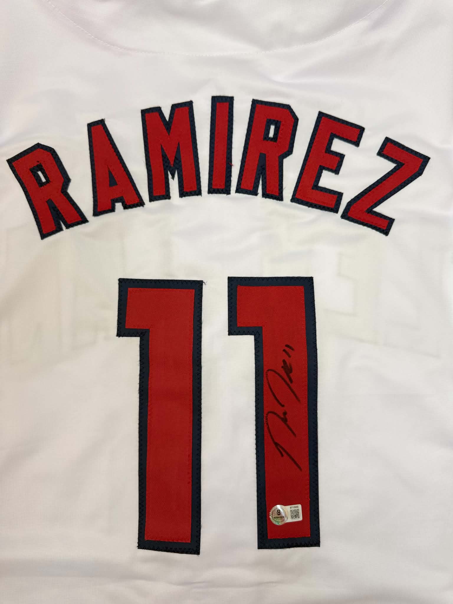 Autographed/Signed JOSE RAMIREZ Cleveland White Baseball Jersey Beckett BAS COA