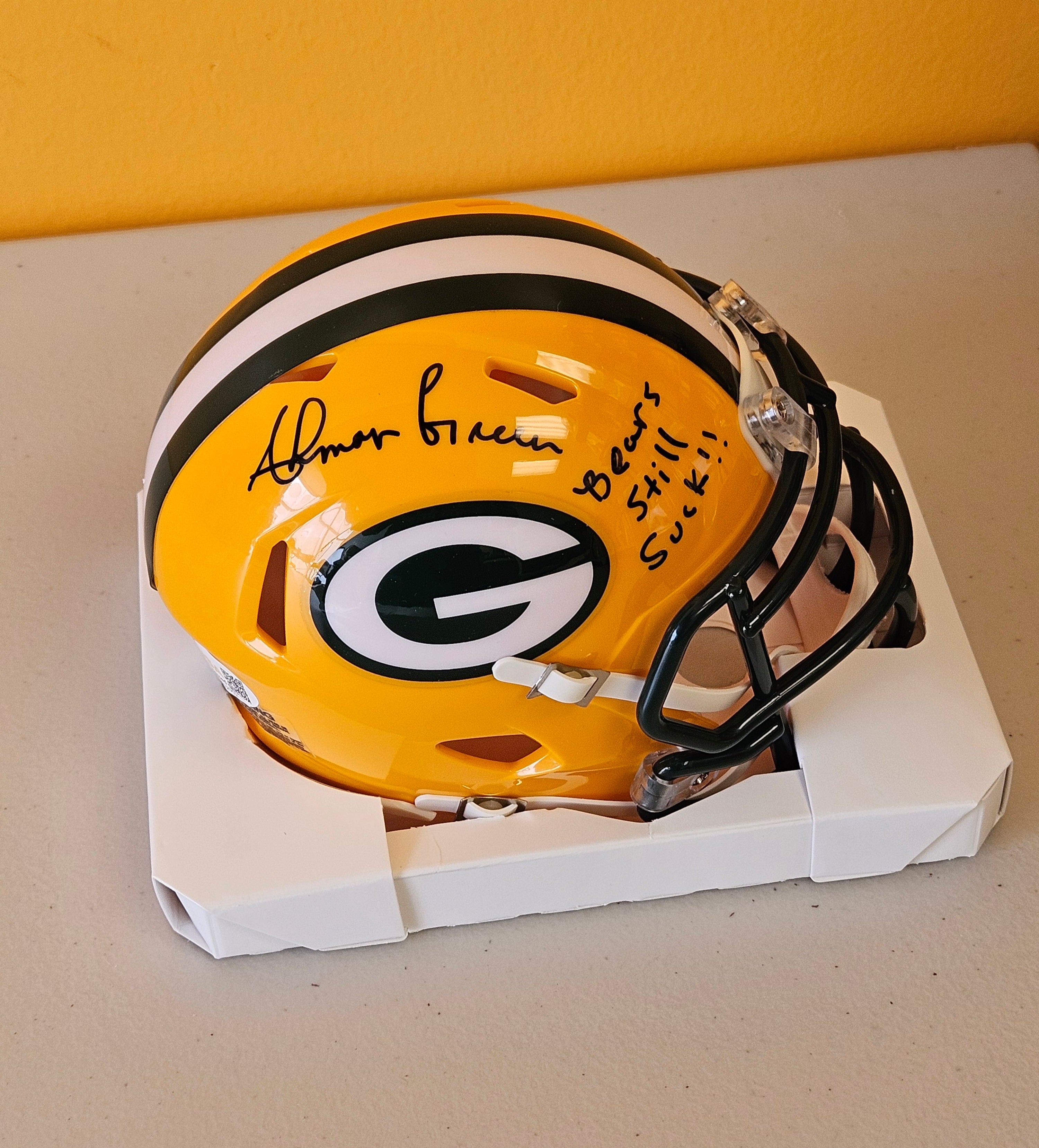 Ahman Green Signed Green Bay Packers Speed Mini Helmet Bears Still Suck JSA WITN