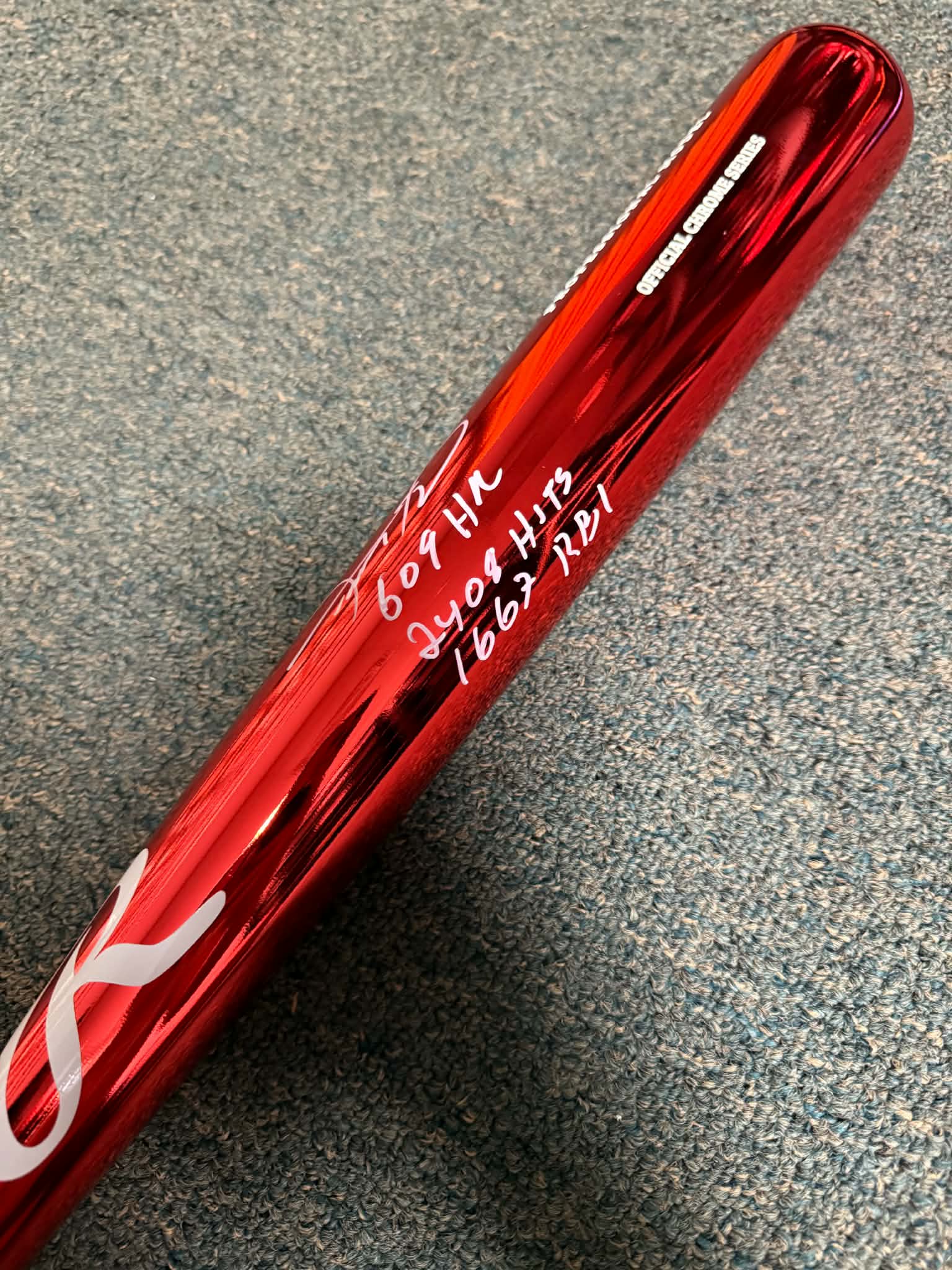 Sammy Sosa Chrome Red Bat Signed/Autographed Stat Inscriptions JSA WITNESS