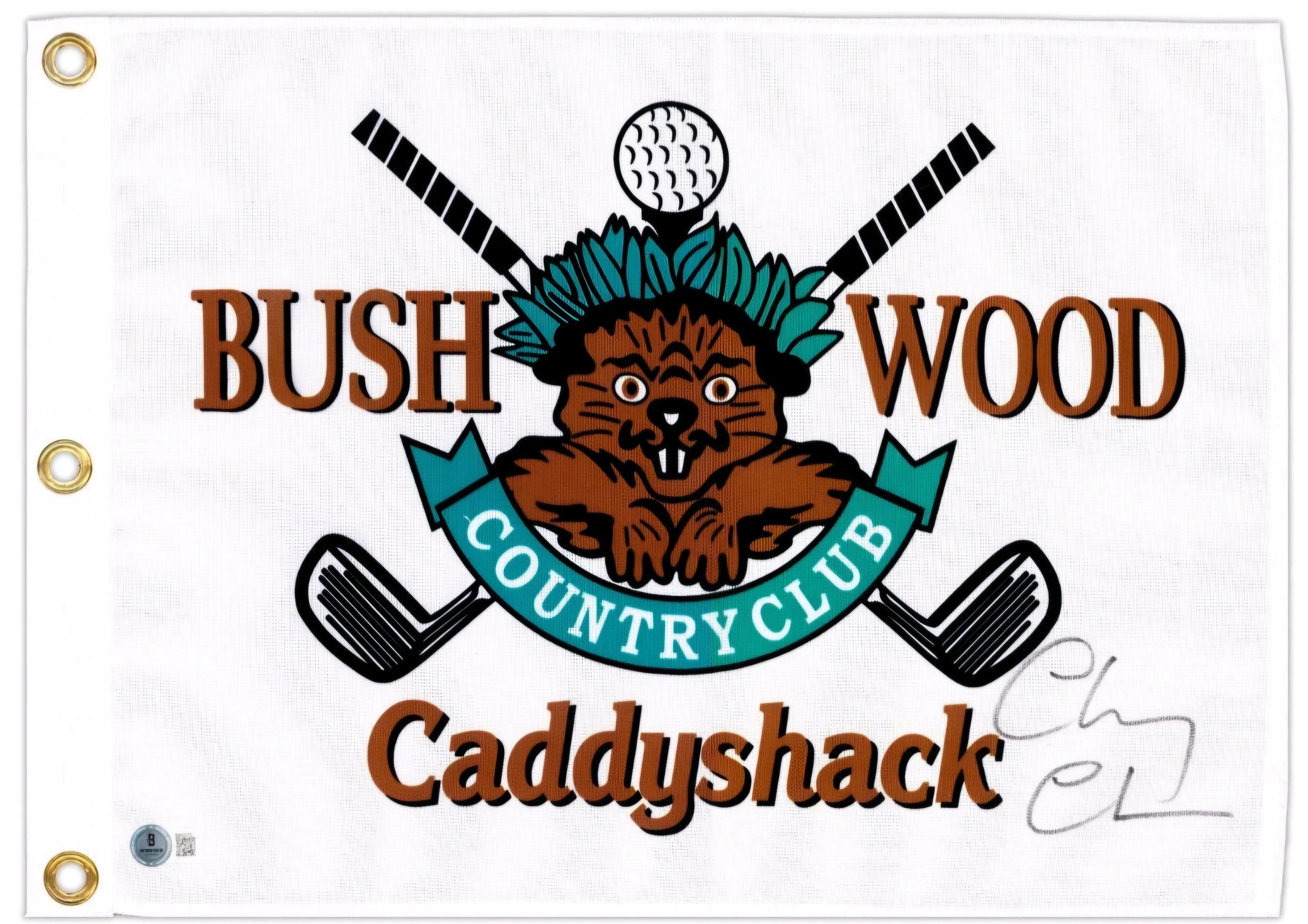Chevy Chase Signed Bush Wood Caddyshack Golf Flag BAS