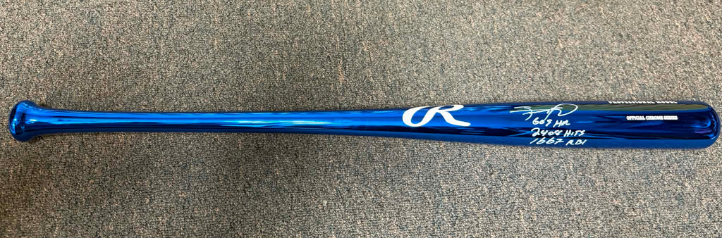 Sammy Sosa Chrome Royal Bat Signed/Autographed Stat Inscriptions JSA WITNESS