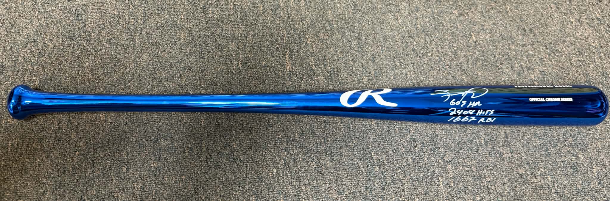 Sammy Sosa Chrome Royal Bat Signed/Autographed Stat Inscriptions JSA WITNESS
