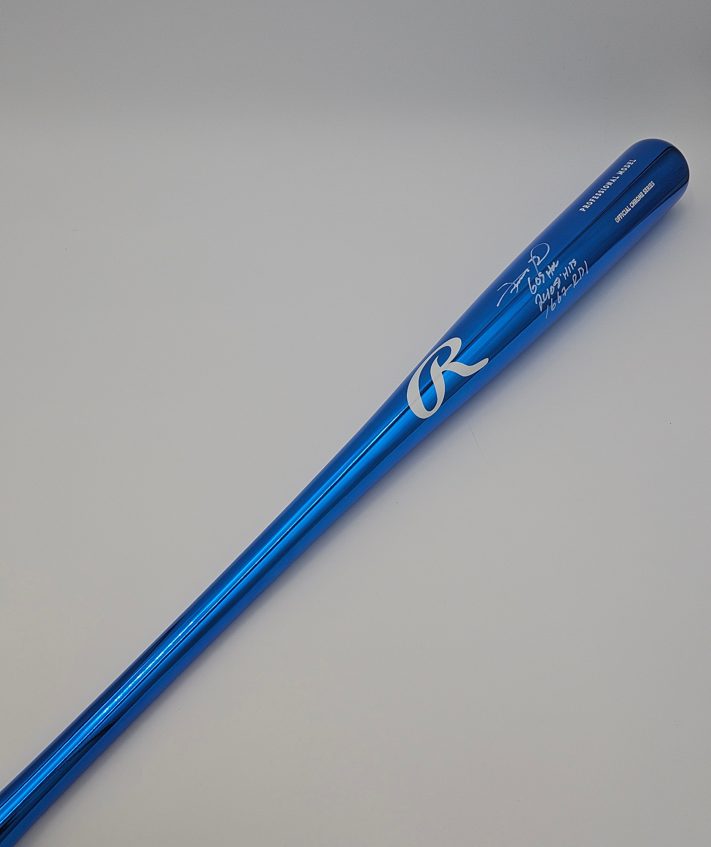 Sammy Sosa Chrome Royal Bat Signed/Autographed Stat Inscriptions JSA WITNESS
