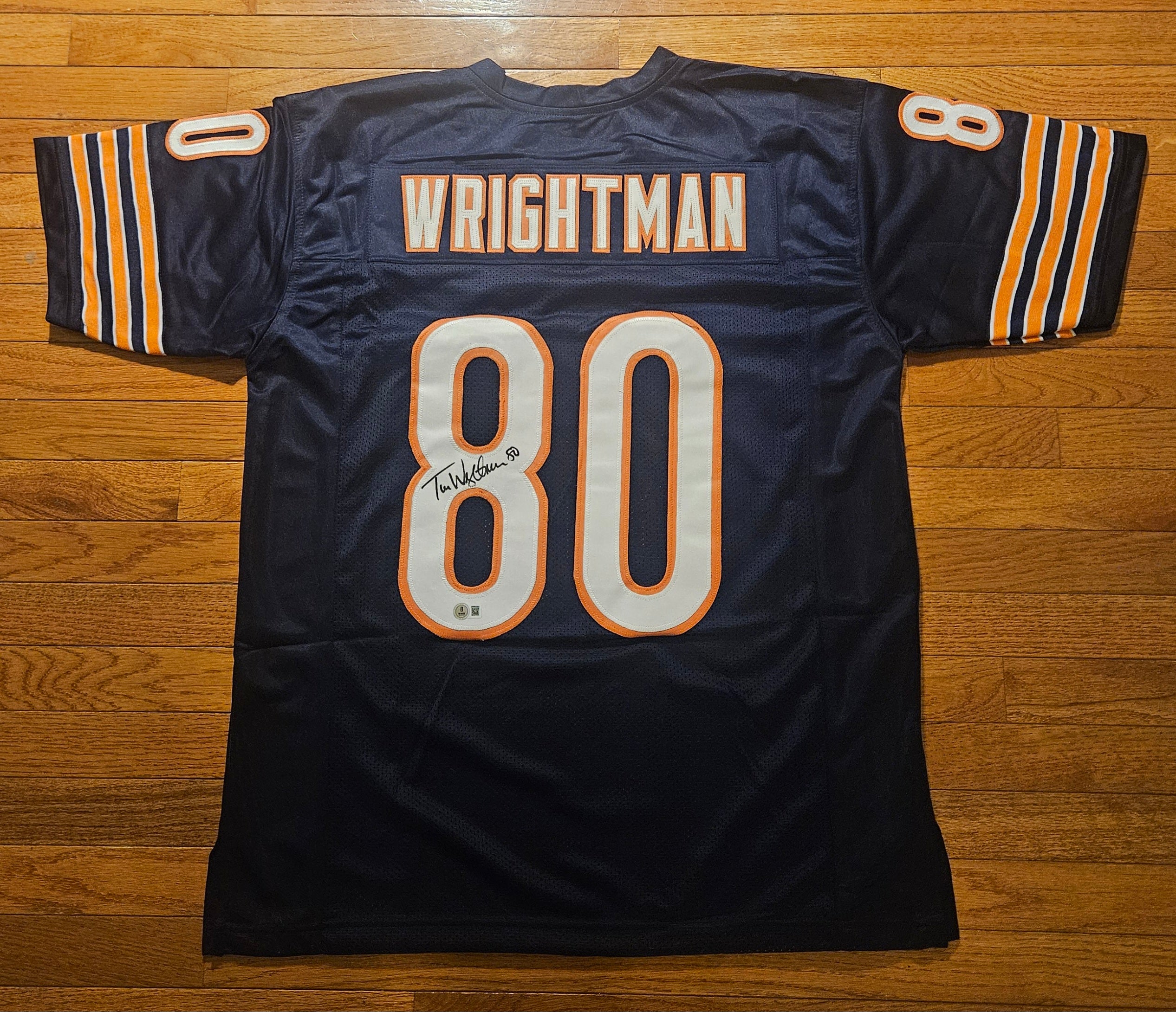 Tim Wrightman #80 Signed Chicago Custom Navy Bears Jersey Beckett COA