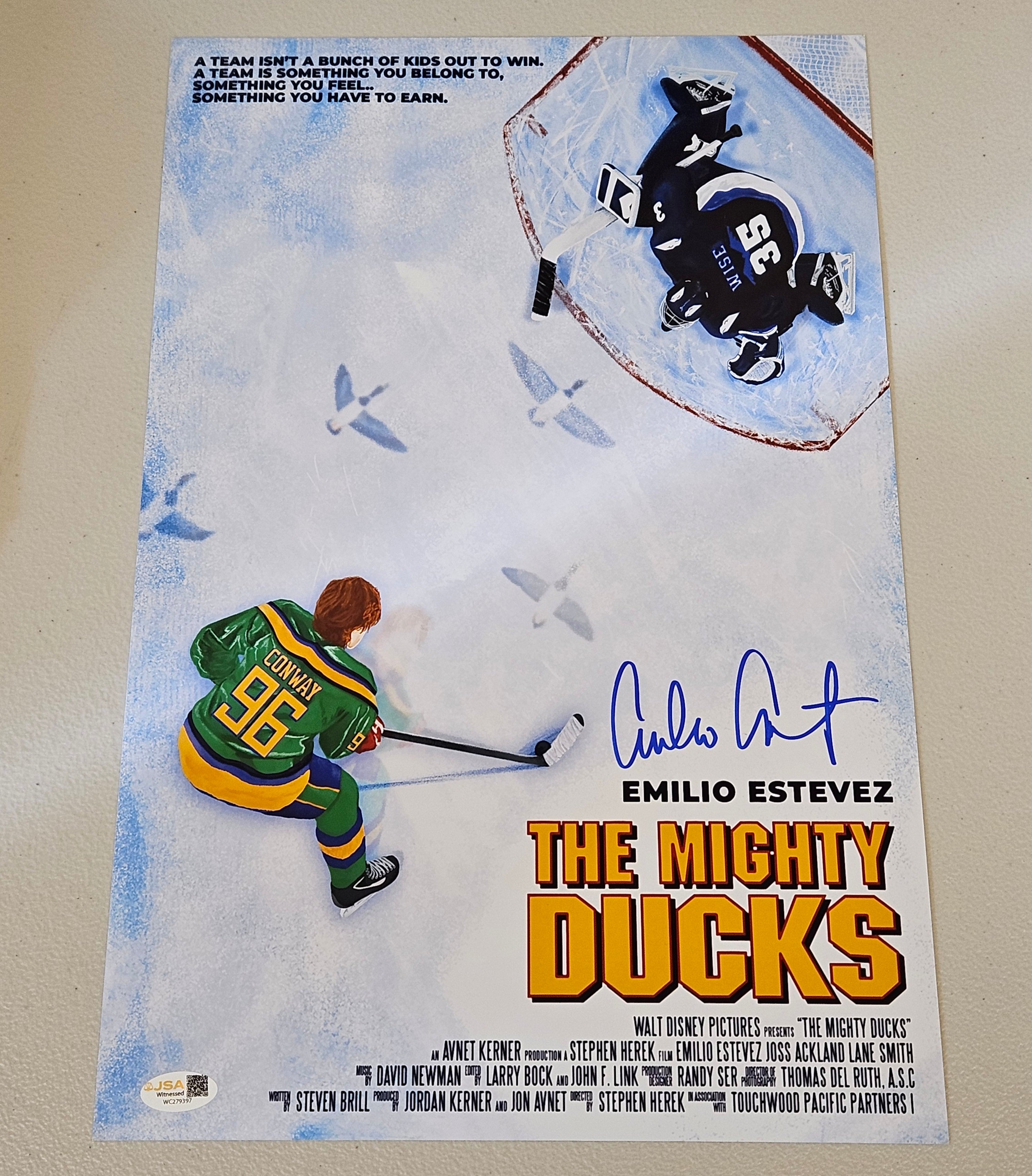 Signed/Autographed Emilo Esteves Mighty Ducks 11x17 Movie Poster!! - JSA WITNESS