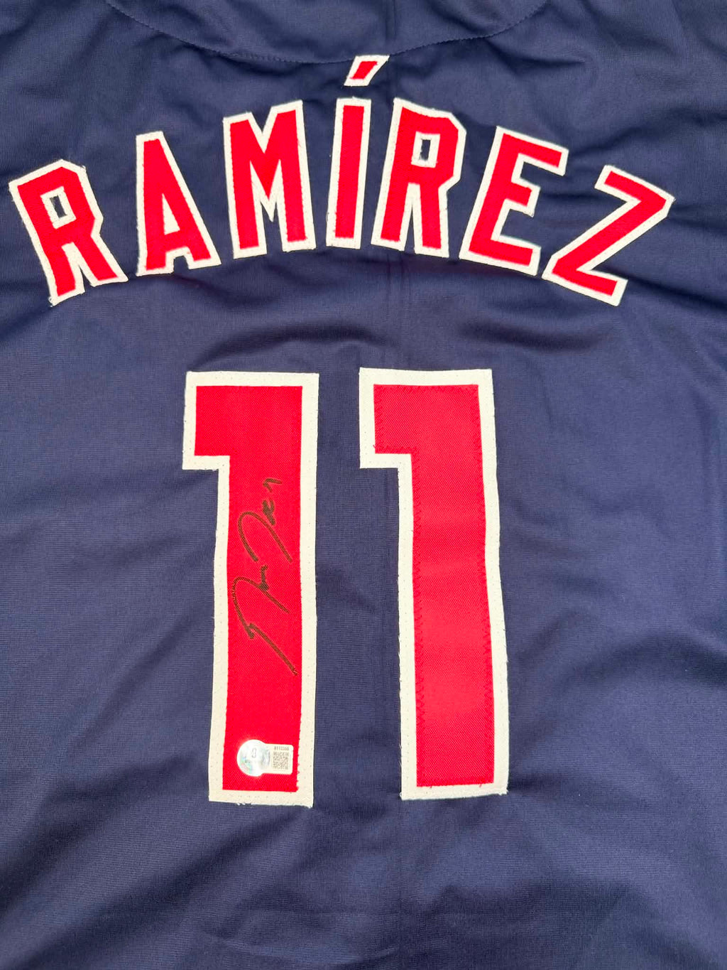 Autographed/Signed JOSE RAMIREZ Cleveland Blue Baseball Jersey Beckett BAS COA