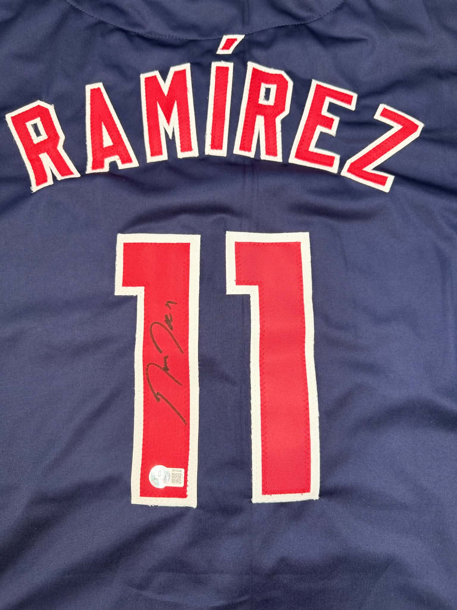 Autographed/Signed JOSE RAMIREZ Cleveland Blue Baseball Jersey Beckett BAS COA