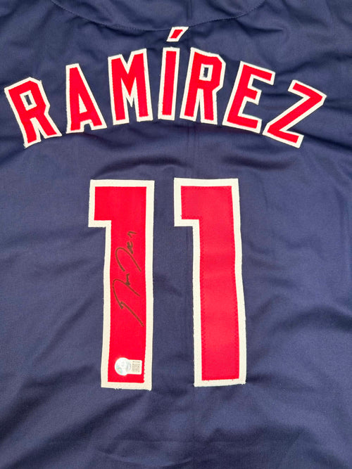 Autographed/Signed JOSE RAMIREZ Cleveland Blue Baseball Jersey Beckett BAS COA