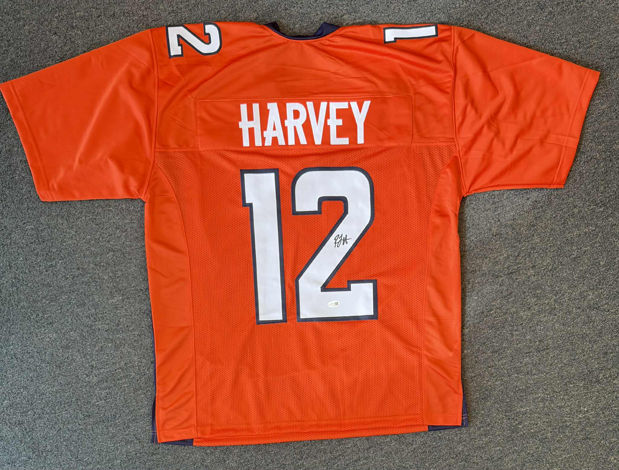 RJ HARVEY signed autographed DENVER BRONCOS Custom Orange JERSEY W/COA JSA XL Game Cut