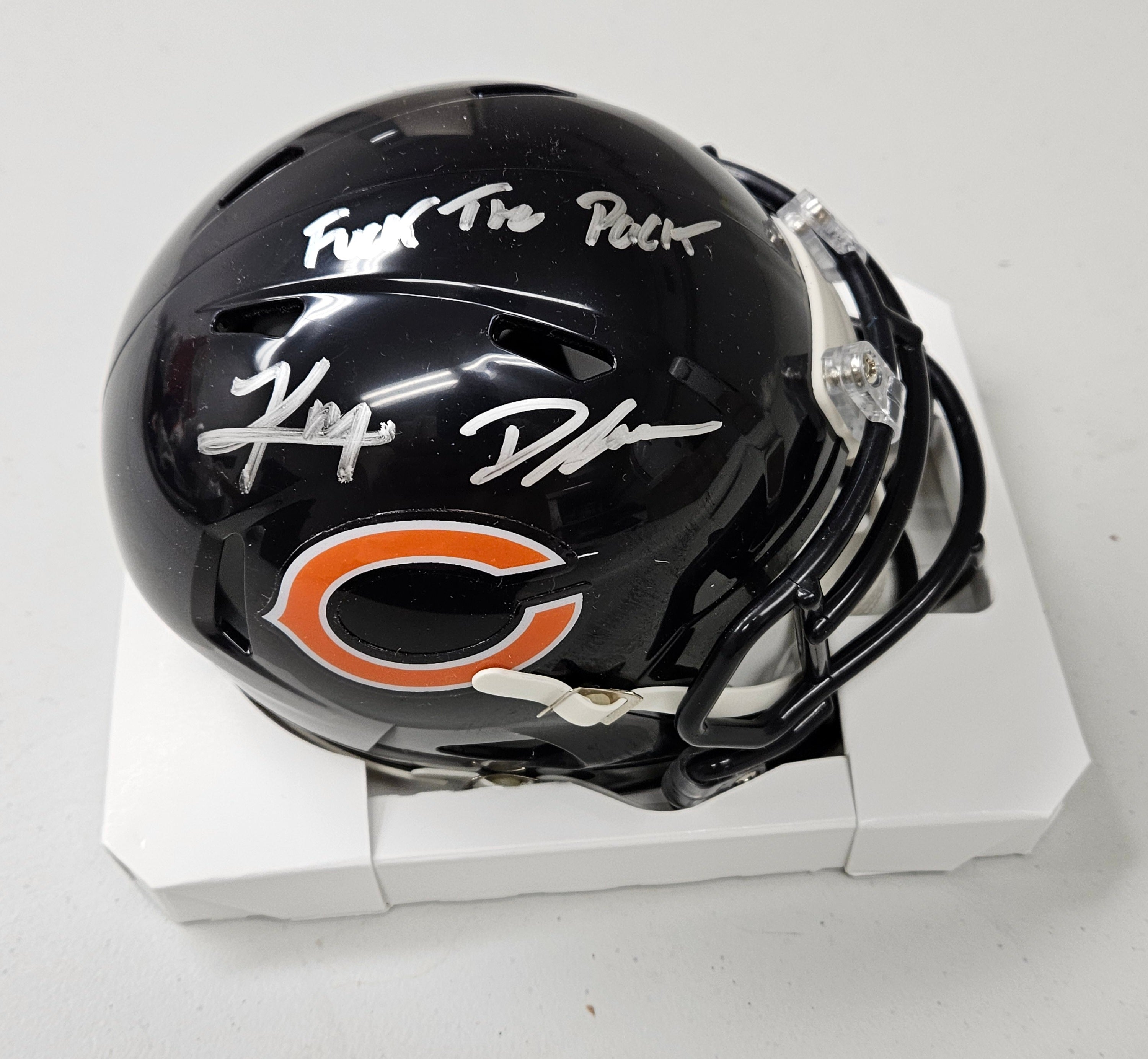 KYLE MONANGAI & D'ANDRE SWIFT DUAL SIGNED "F THE PACK" MINI HELMET JSA