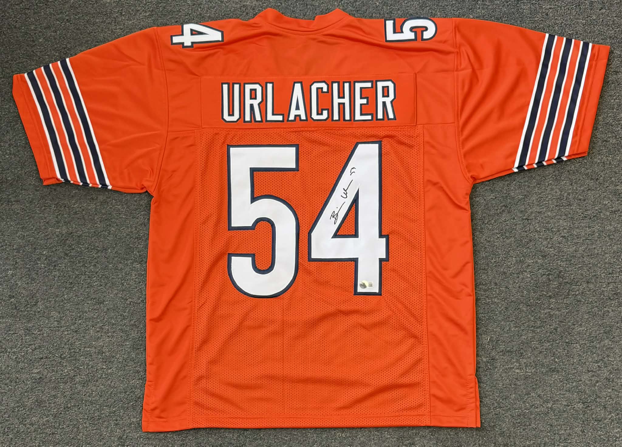 Brian Urlacher Autographed Chicago Custom Orange Football Jersey-BAS XL