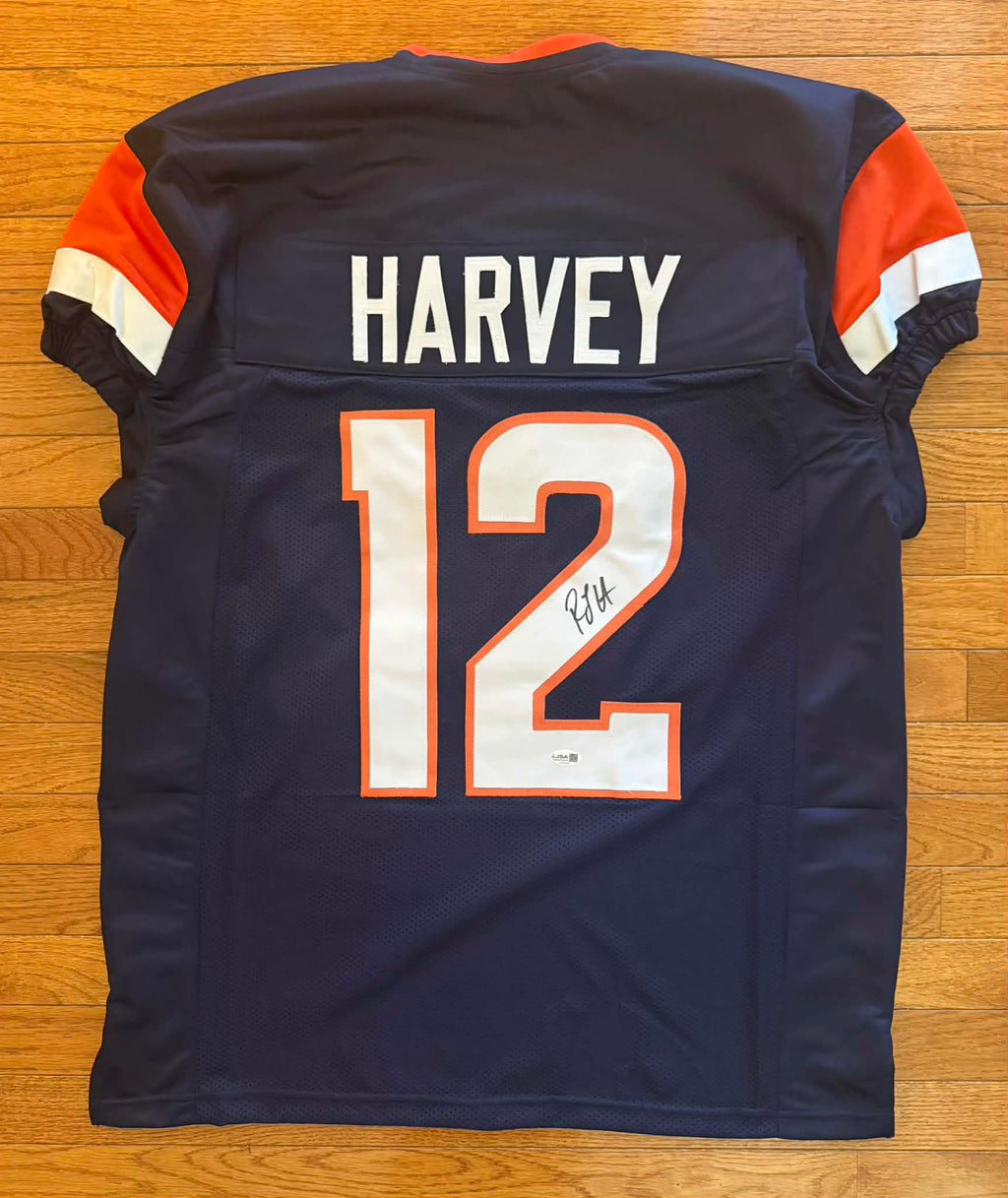 RJ HARVEY signed autographed DENVER BRONCOS Custom Blue JERSEY W/COA JSA XL Game Cut