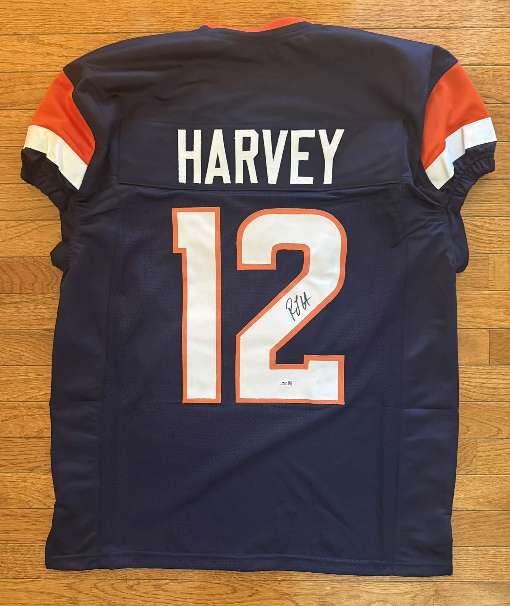 RJ HARVEY signed autographed DENVER BRONCOS Custom Blue JERSEY W/COA JSA XL Game Cut