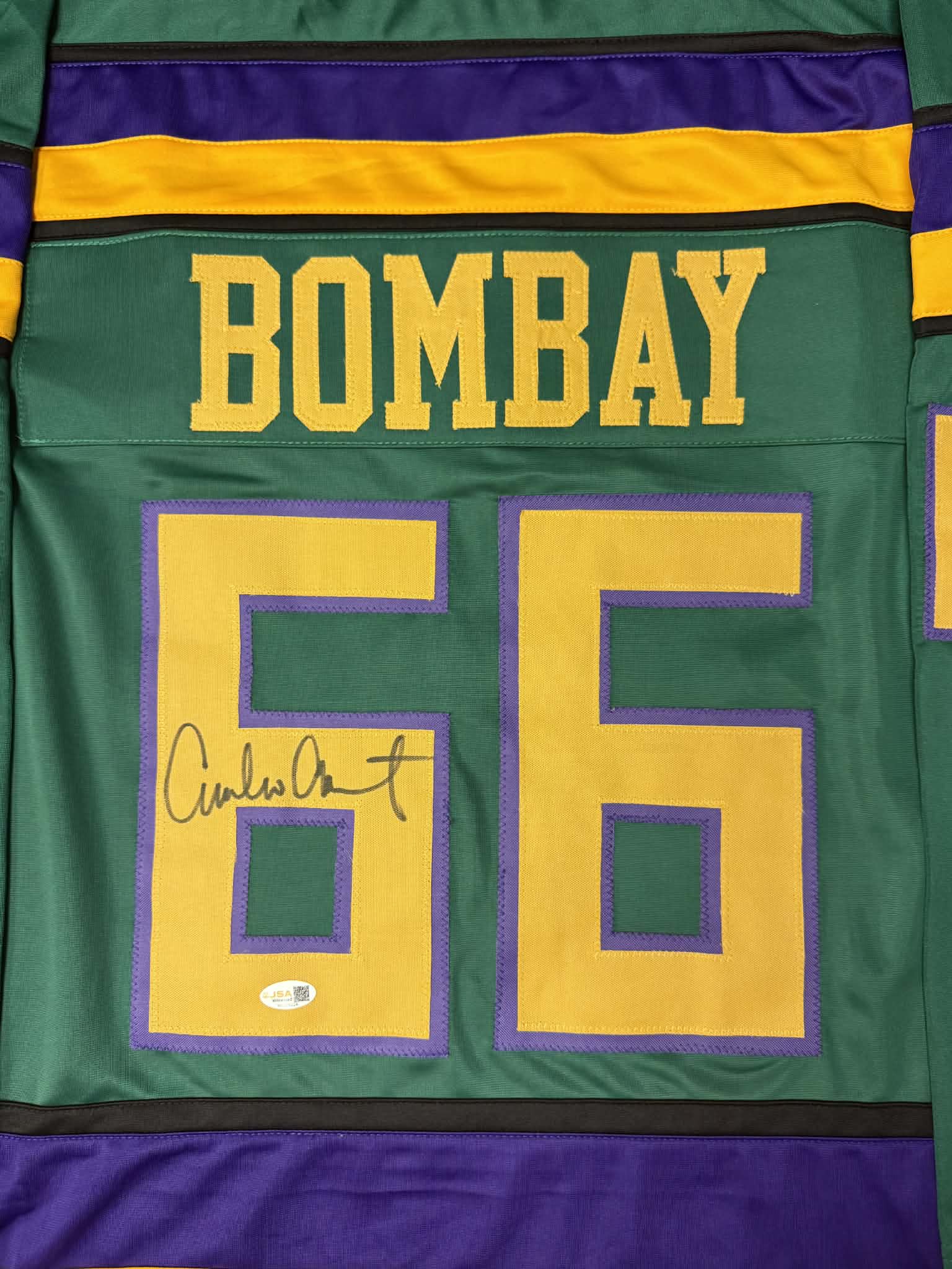 Autographed/Signed Emilio Estevez Gordon Bomba Hockey Jersey JSA