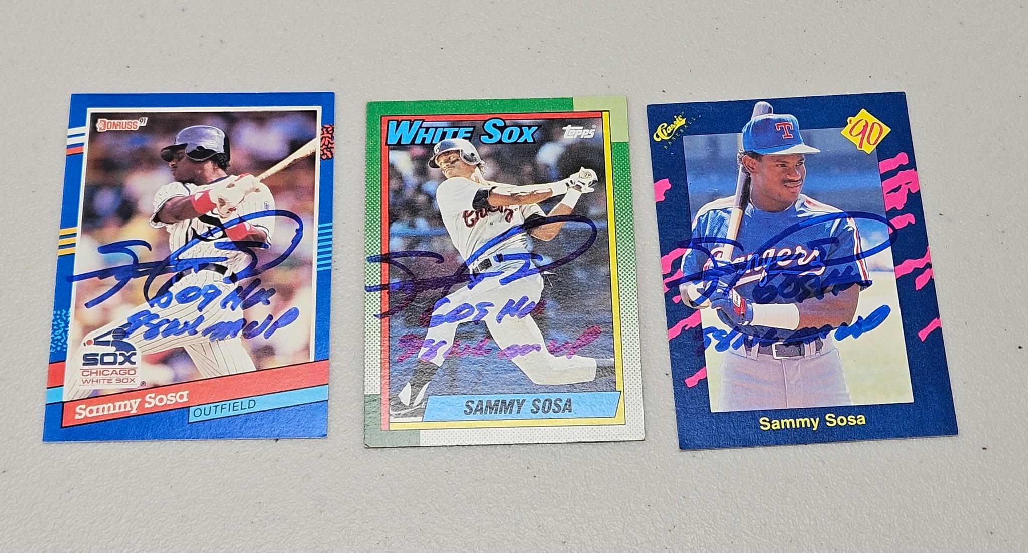 Sammy Sosa Signed (3) Card Pack Dual Inscribed (JSA WITNESS)