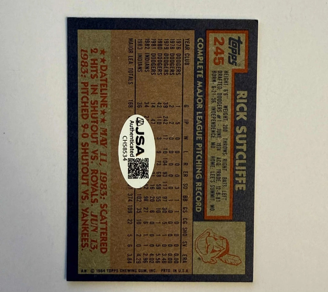 Autographed/Signed Rick Sutcliffe 1984 #245 MLB Vintage Baseball Card JSA 534