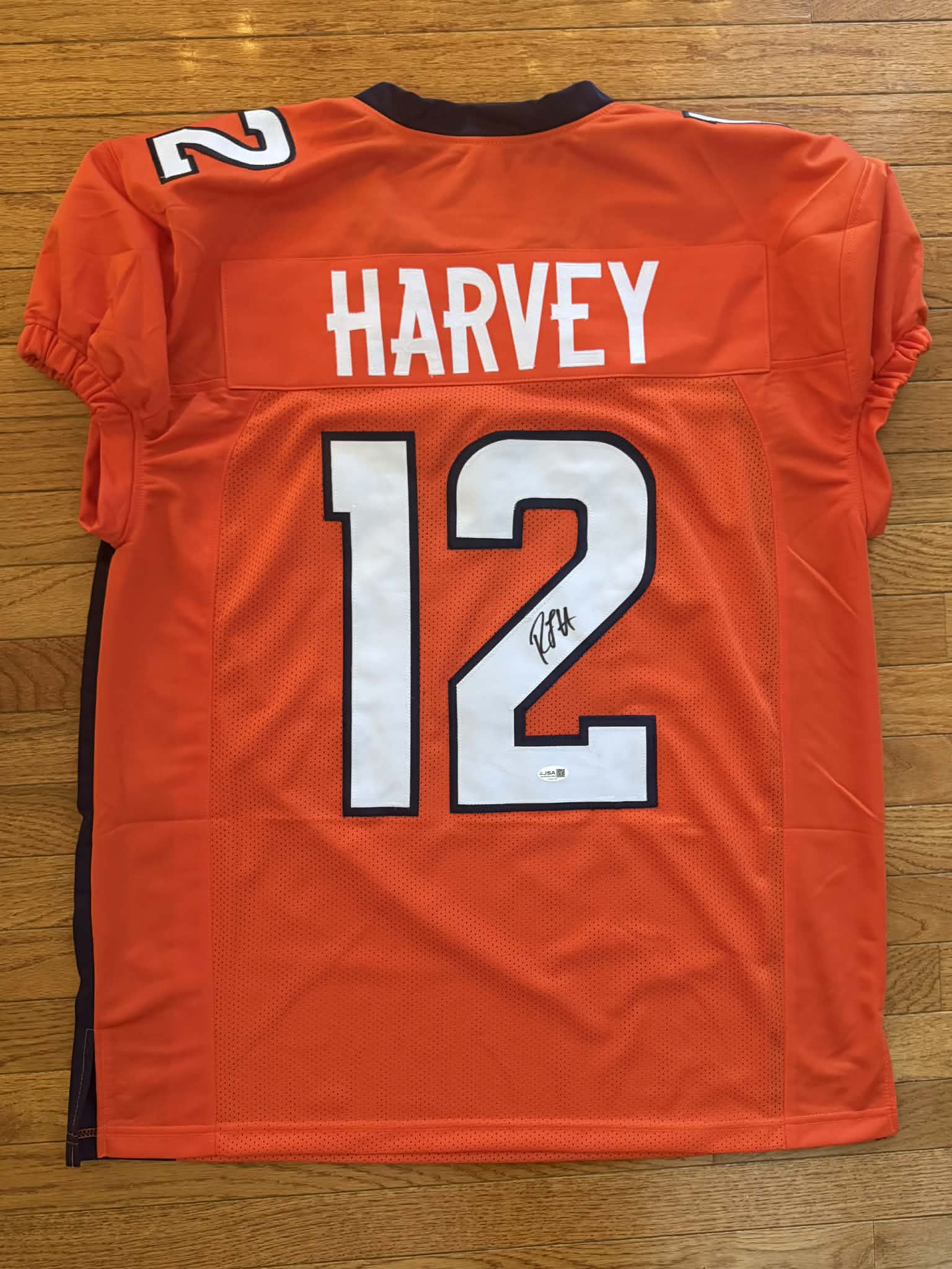 RJ HARVEY signed autographed DENVER BRONCOS Custom Orange JERSEY W/COA JSA XL Game Cut