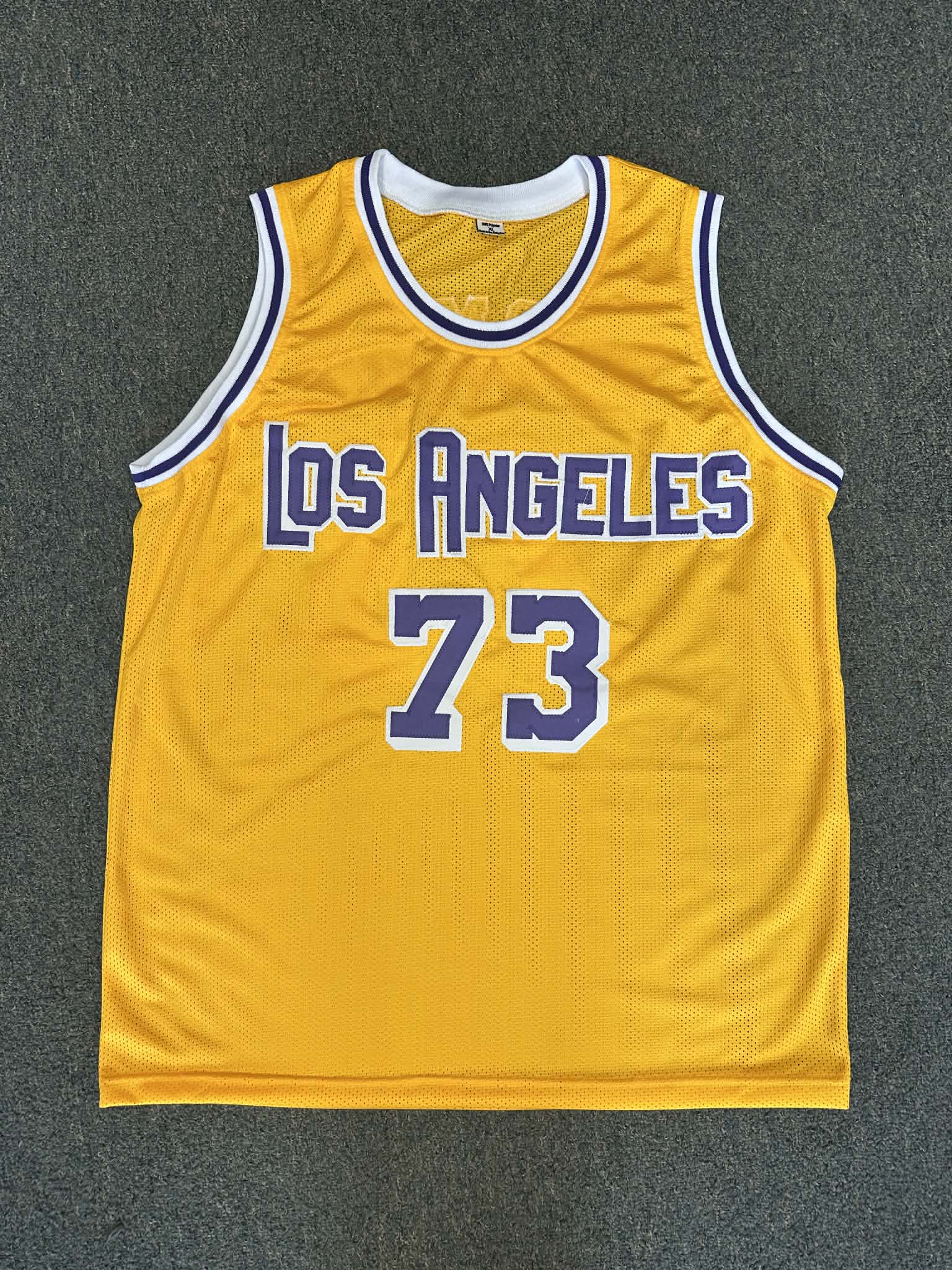 Autographed/Signed DENNIS RODMAN Los Angeles Yellow Basketball Jersey JSA COA