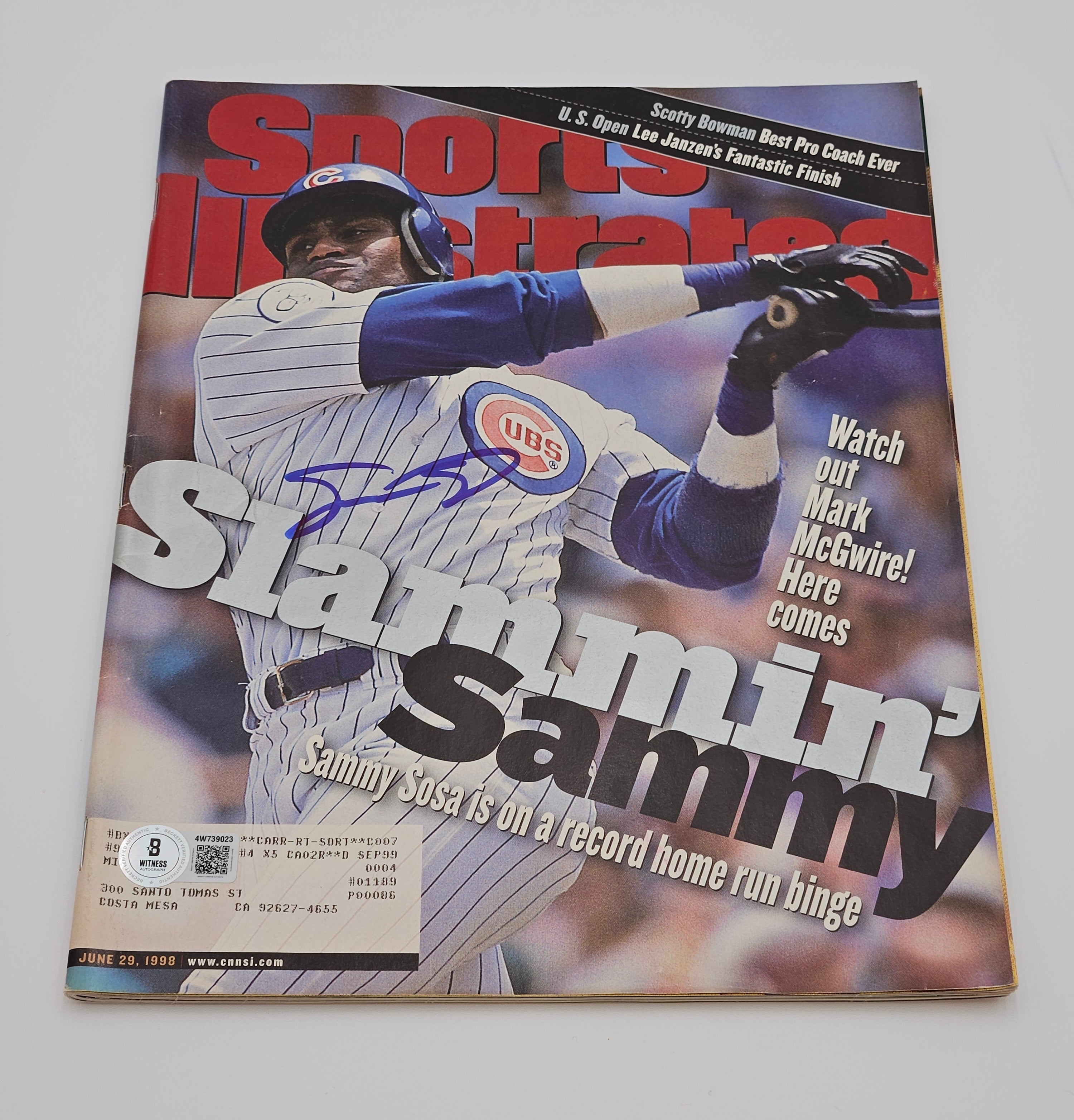 Sammy Sosa Signed Sports Illustrated Magazine Beckett BAS Witnessed Slammin
