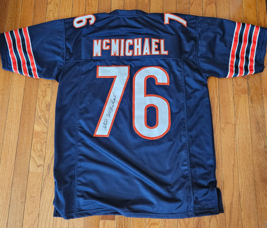 Steve Mcmichael Chicago Bears Legend Signed Custom Navy Jersey JSA COA