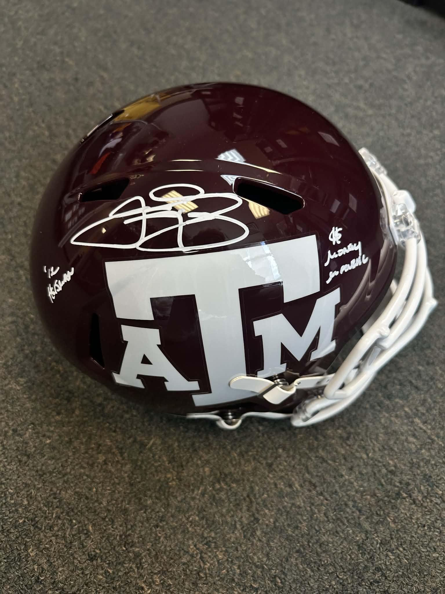 JOHNNY MANZIEL AUTOGRAPHED RED A&M SPEED FULL SIZE HELMET DUAL INSCRIPTION BAS