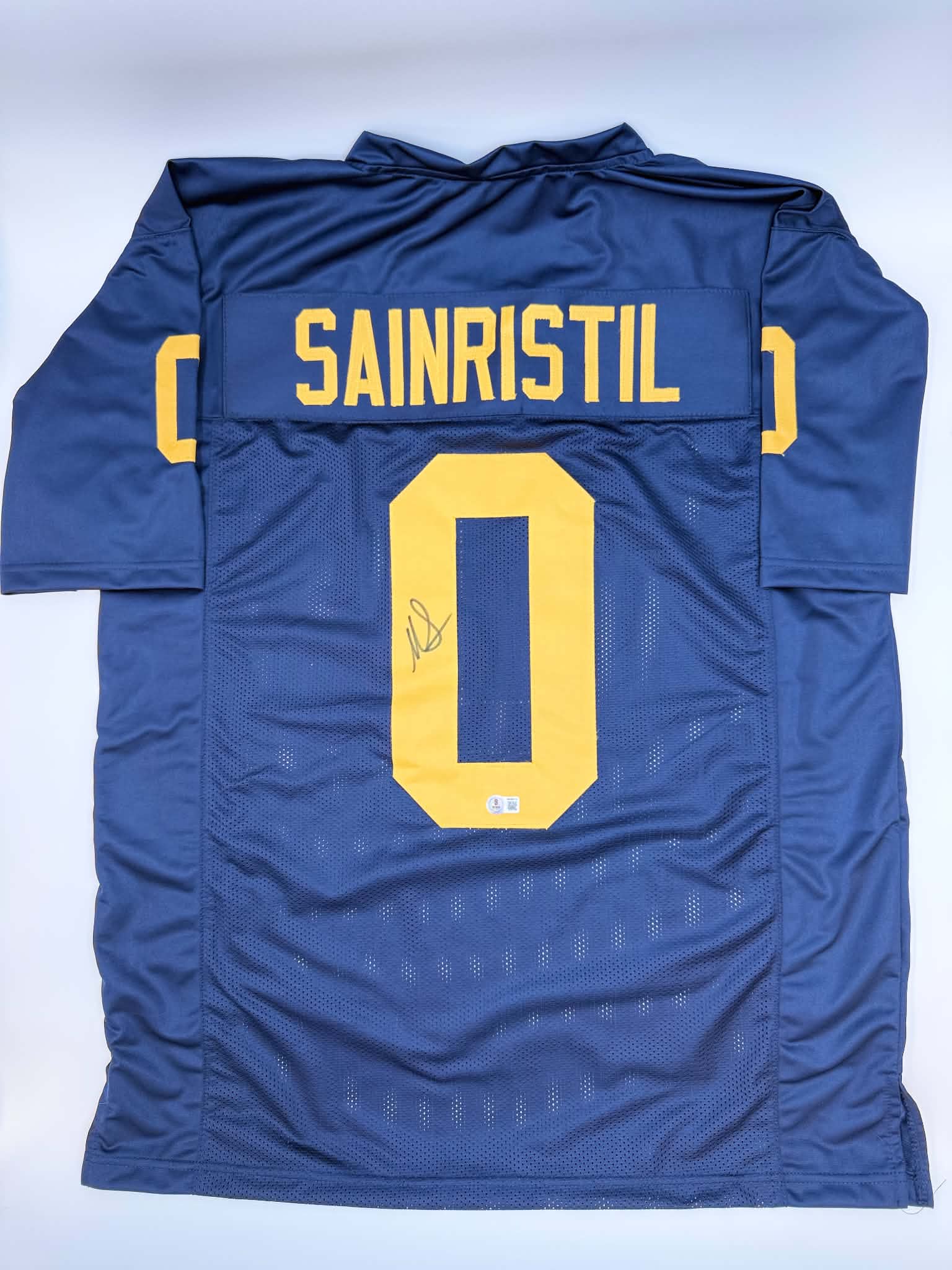 Mike Sainristil Signed Michigan Blue Football Jersey Beckett