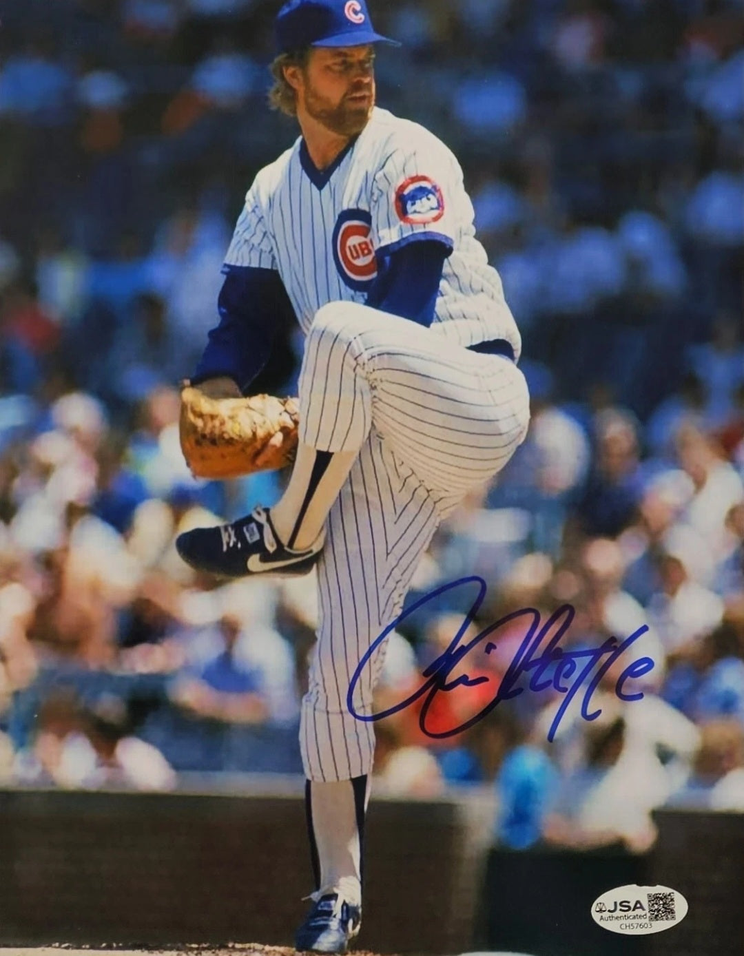 RICK SUTCLIFFE Signed 8x10 Chicago Cubs Autographed Photo Pinstripe Jersey JSA